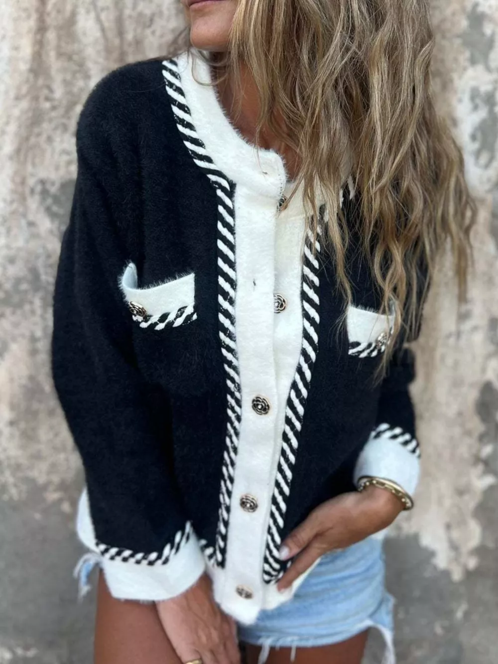 Contrast Trim Button Up Cardigan, image 5