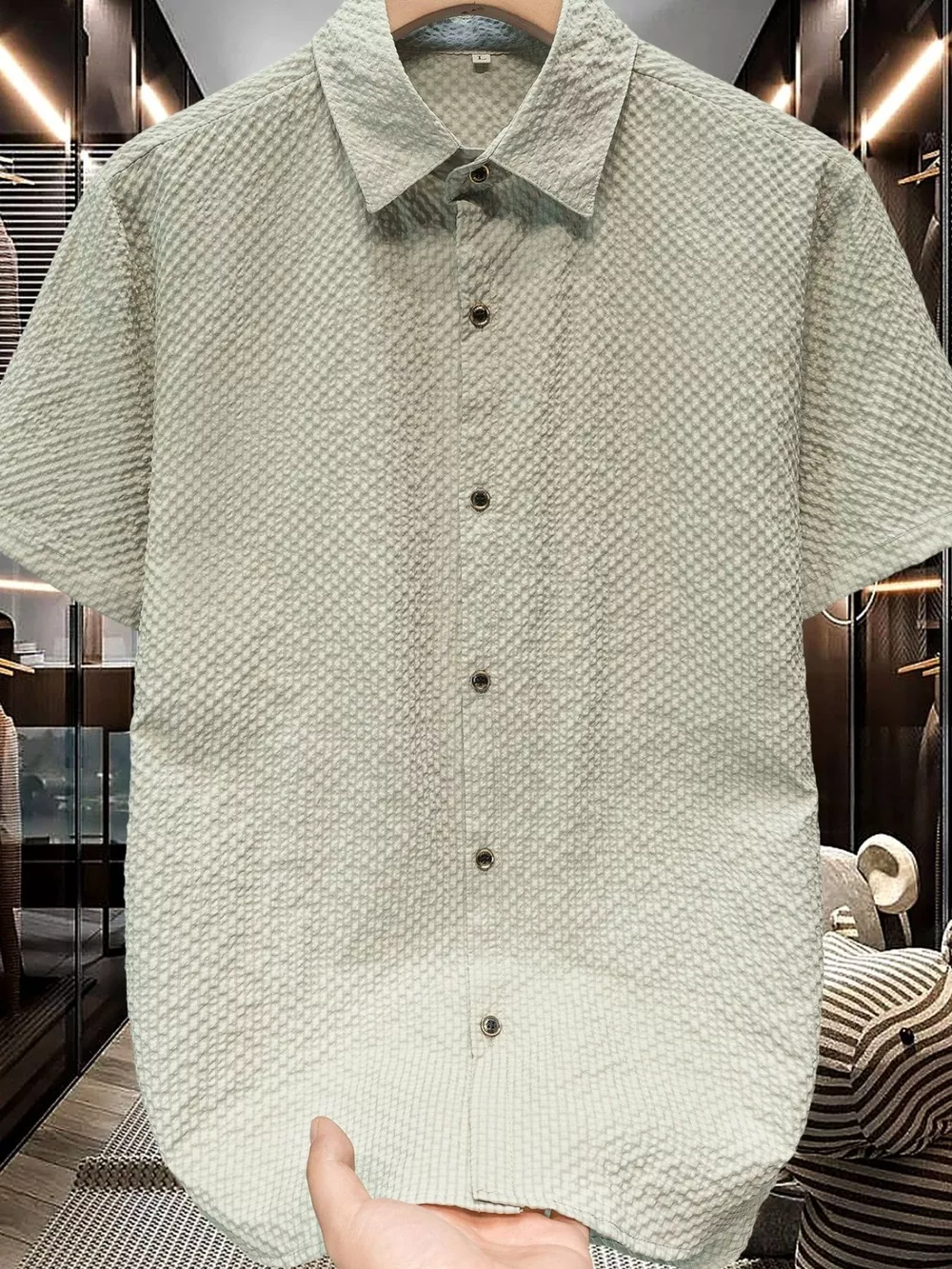 Men's Plus Size Textured Short-Sleeve Shirt, image 4