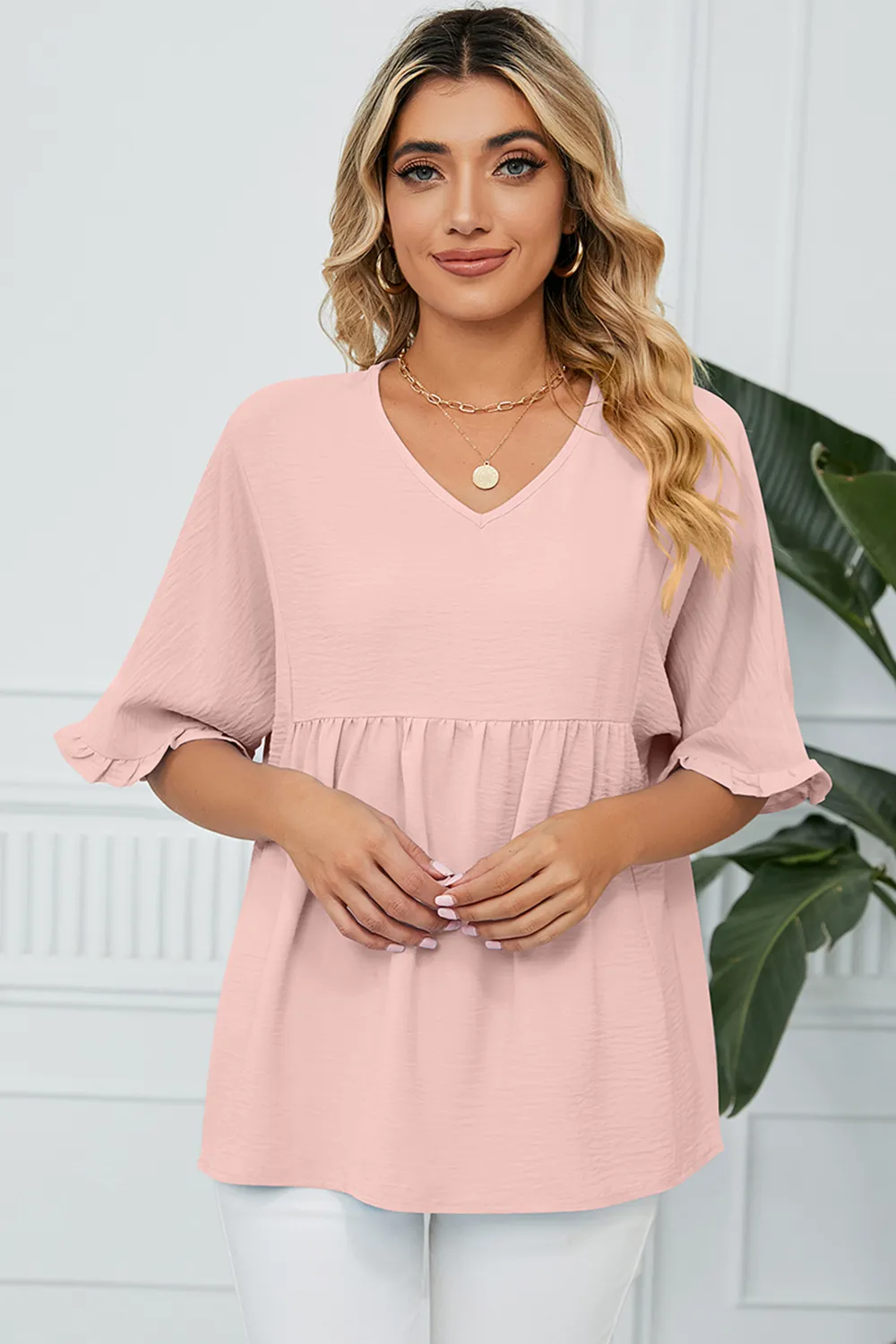 Peplum V-Neck Half Sleeve T-Shirt, image 4