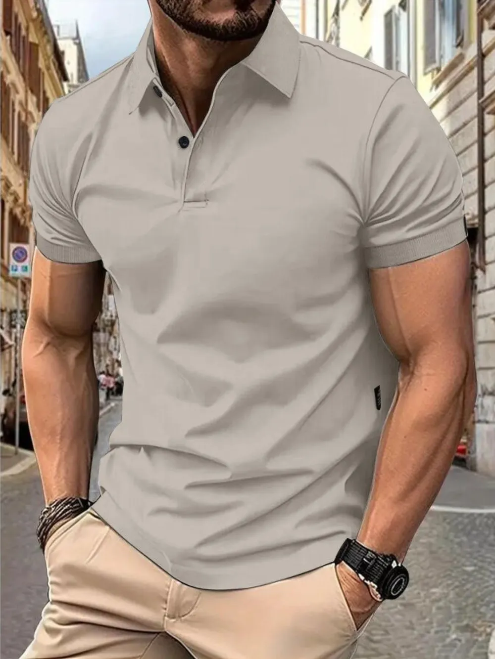 Men's Full Size Button Detail Short Sleeve Polo Plus Size, image 8