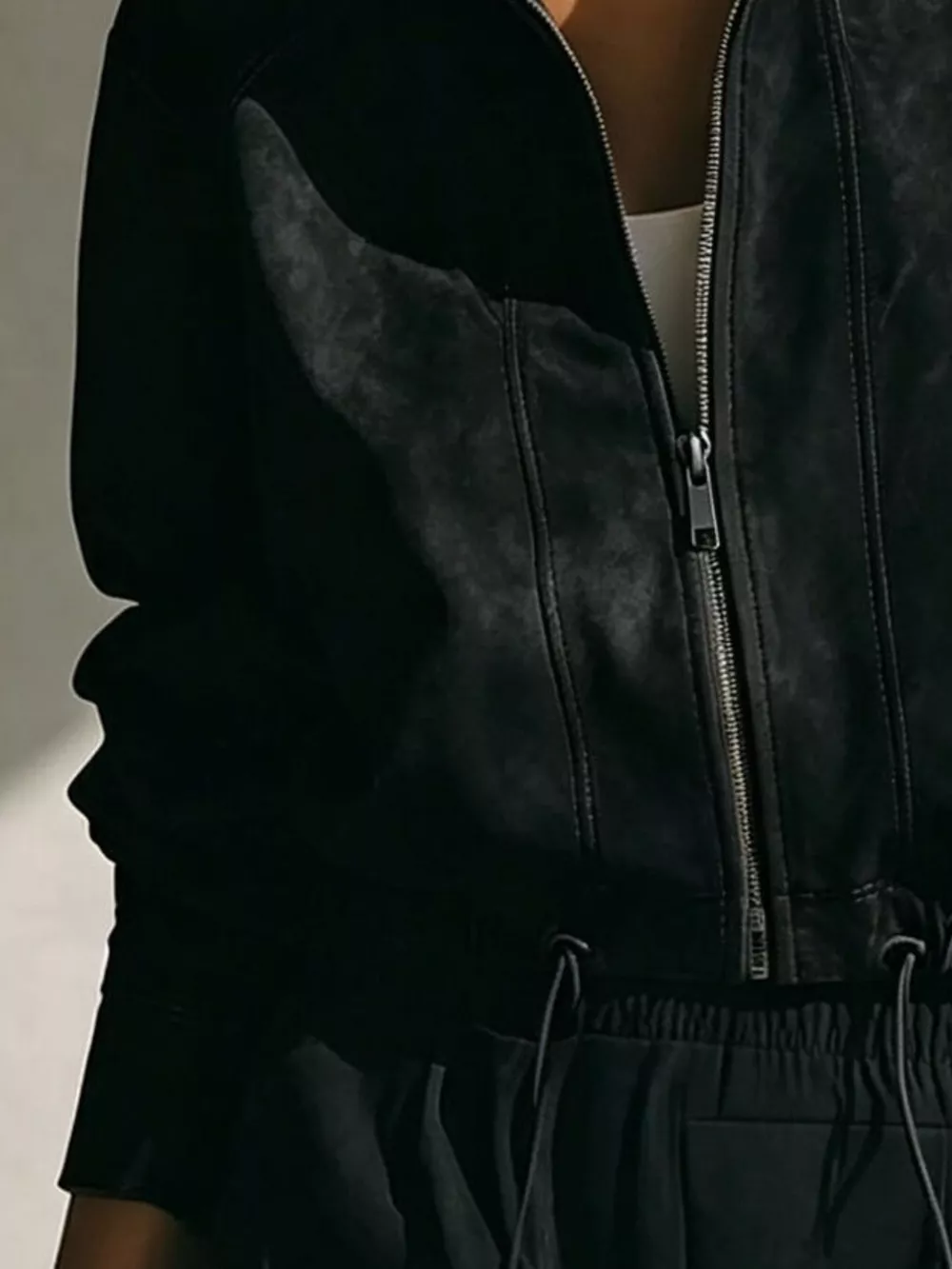 Suede Zip-Up Stand Collar Cropped Jacket, image 12