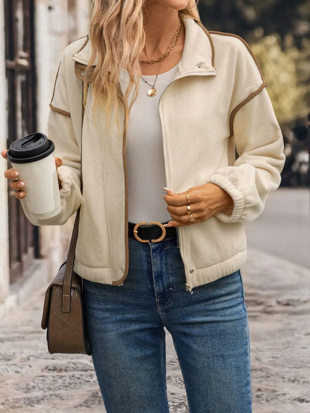 Zip Up Dropped Shoulder Polar Fleece Jacket, image 2
