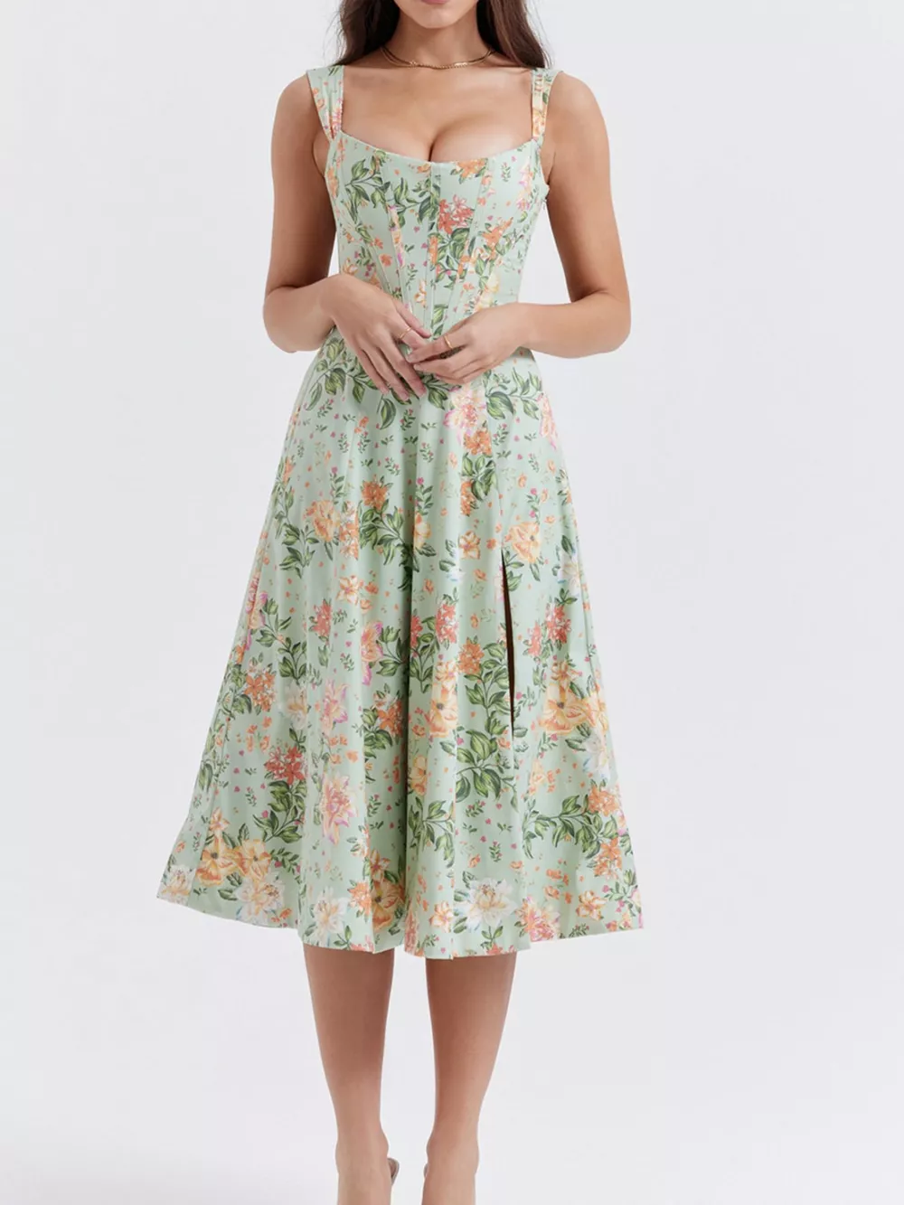 Floral Print Midi Dress with Slit