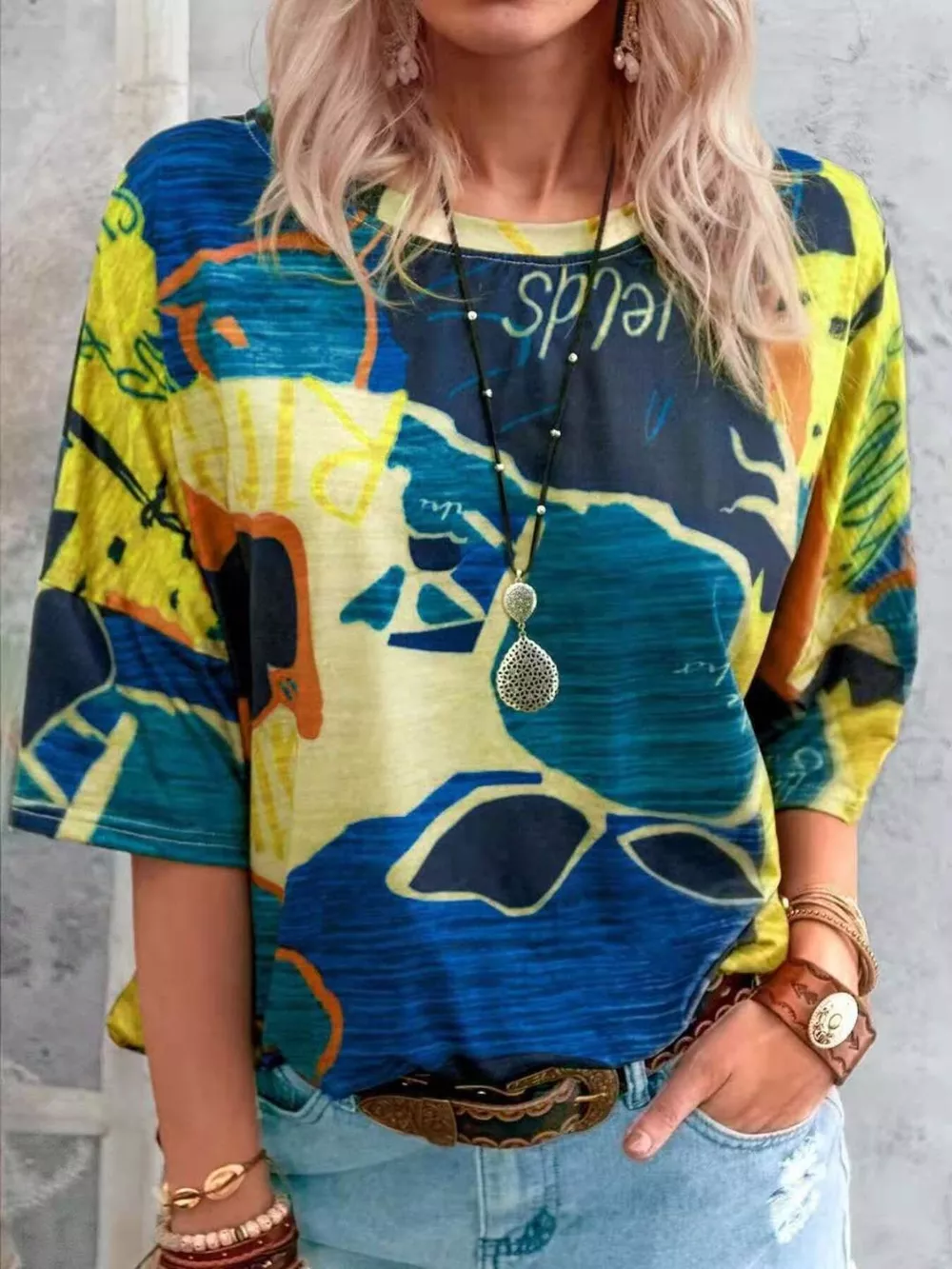 Contrast Round Neck Casual T-Shirt, image 28