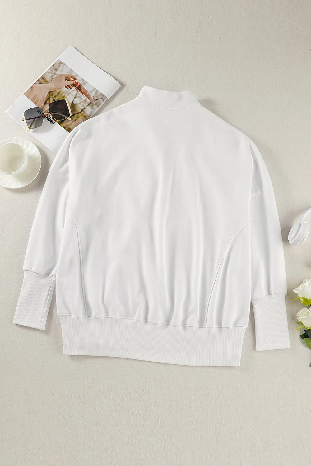 Half Zip Pocketed Dropped Shoulder Sweatshirt, image 10