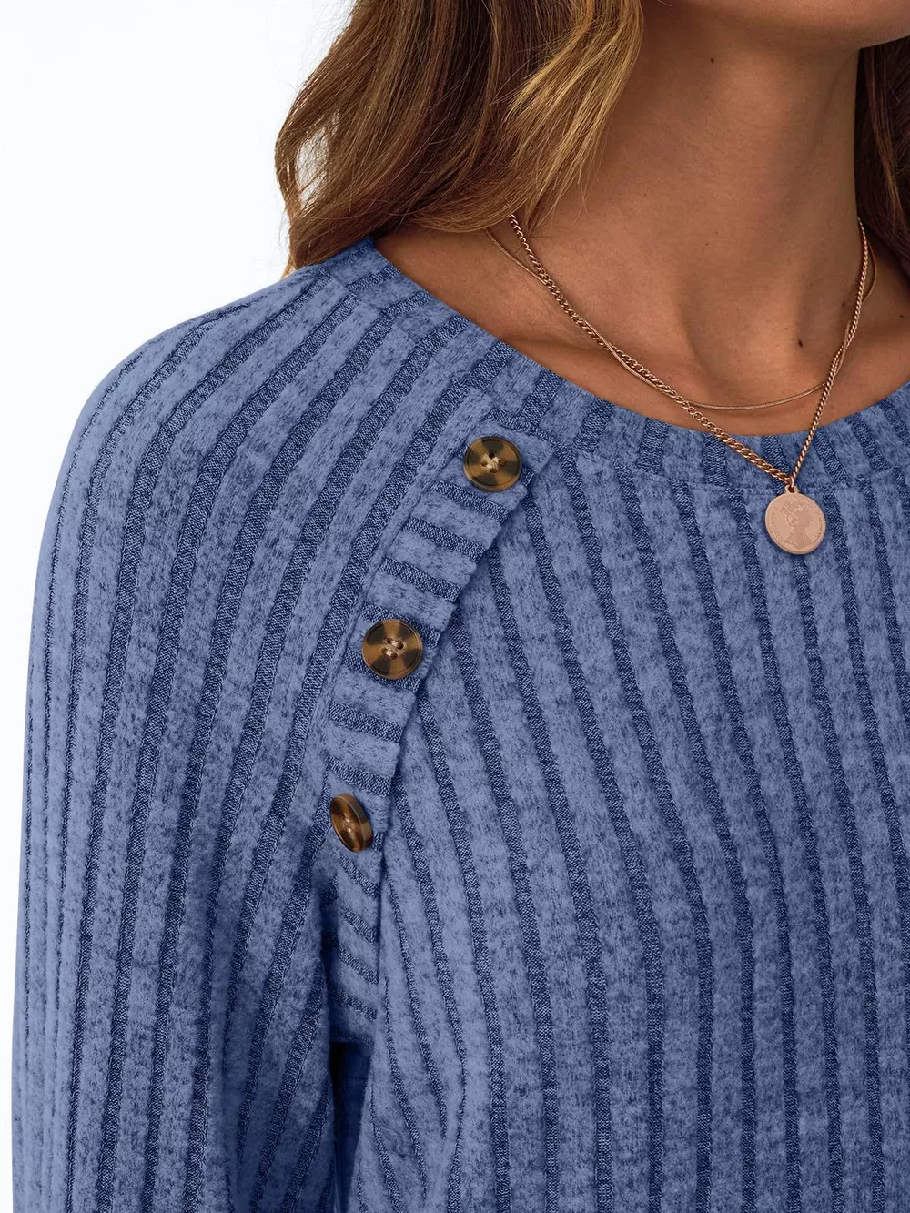 Ribbed Knit Decor Button Long Sleeve T-Shirt, image 20