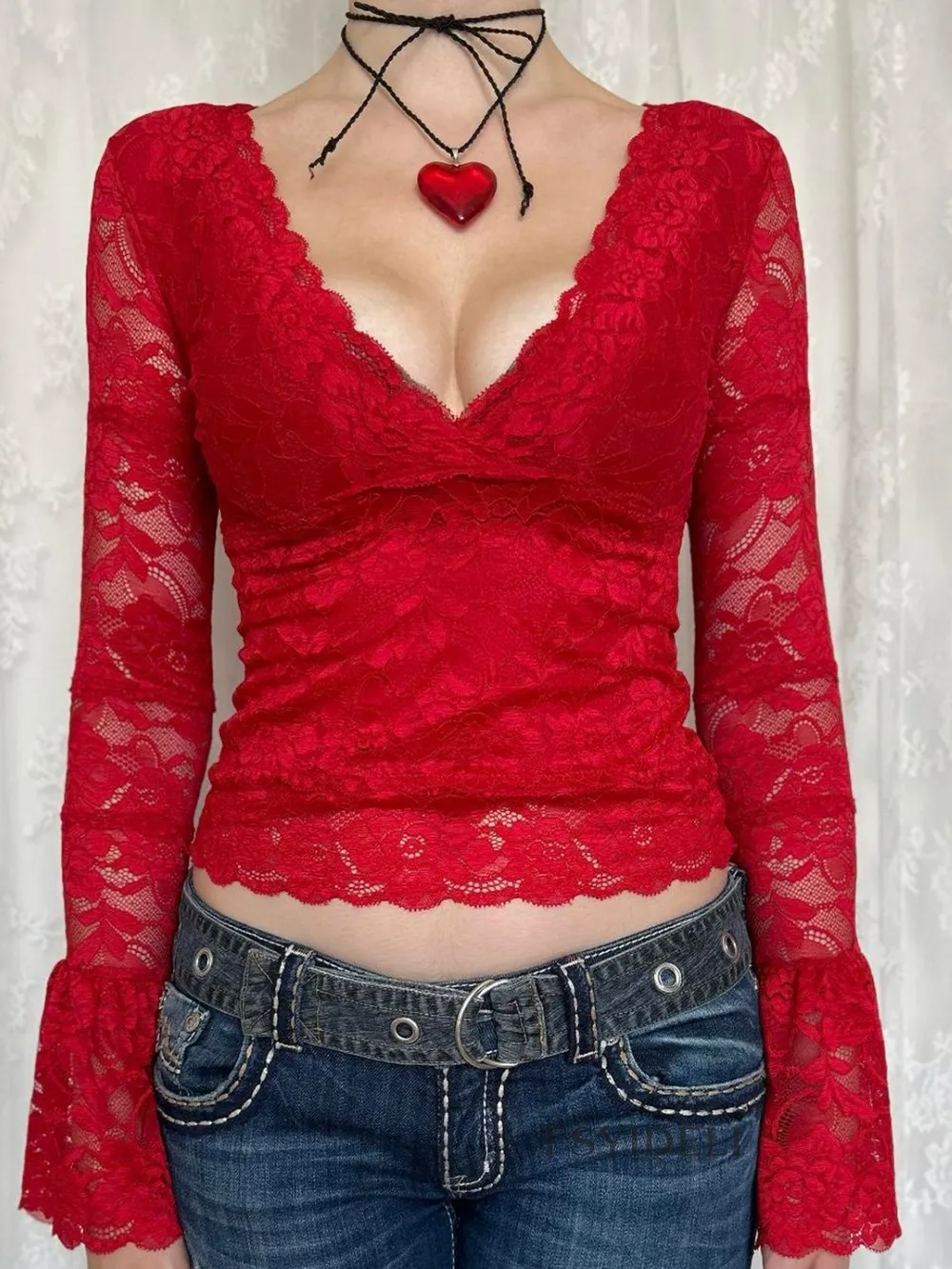 Lace Surplice Long Sleeve Blouse, image 5