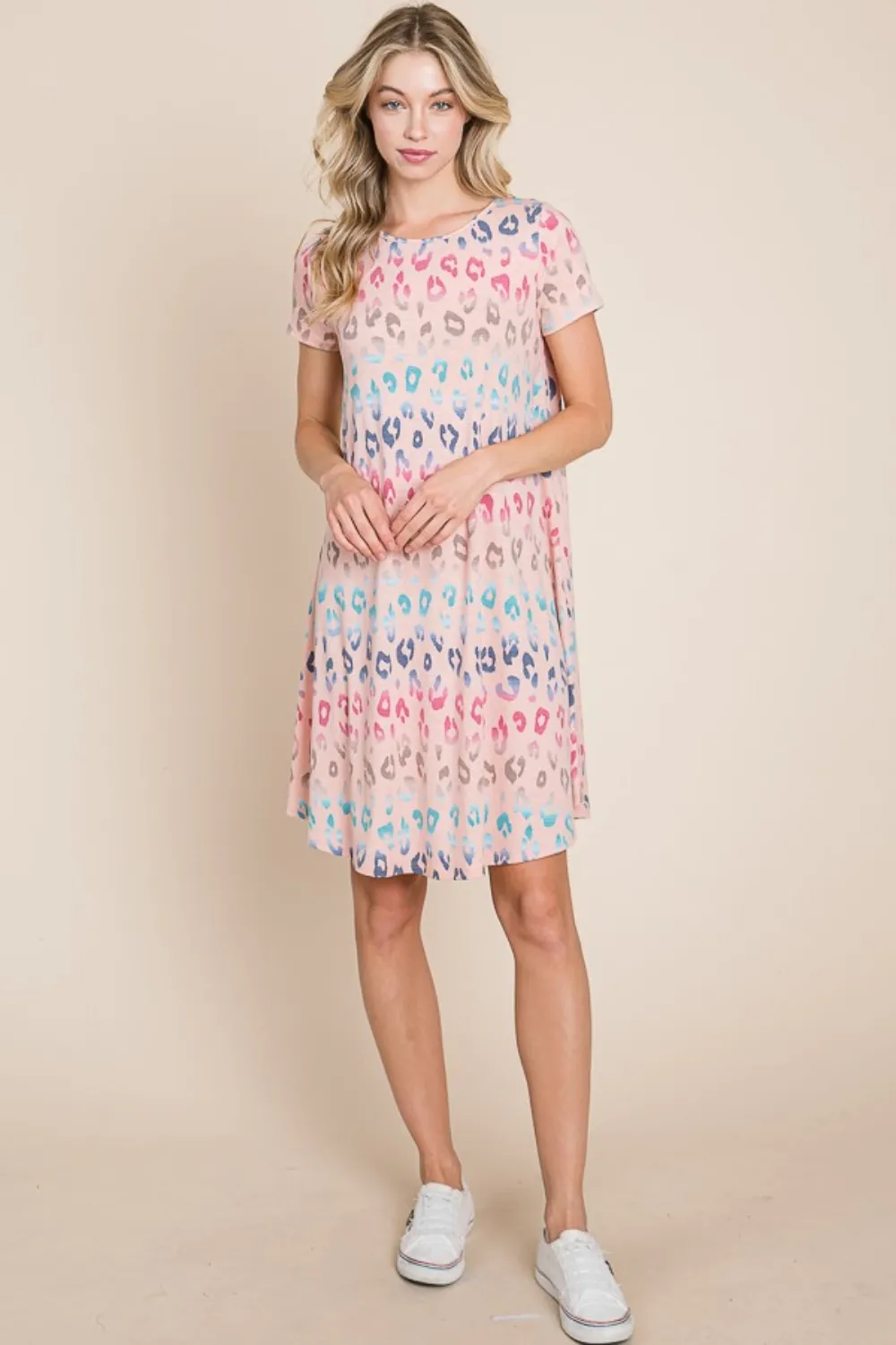 Leopard Round Neck Short Sleeve Dress, image 5