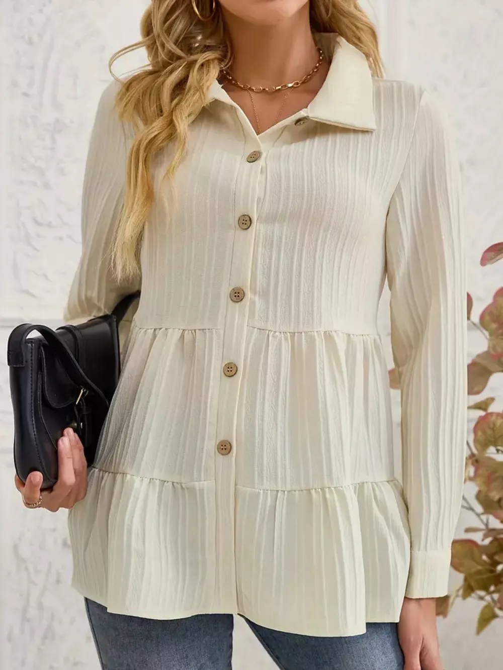 Button-Down Long Sleeve Tiered Shirt, image 7
