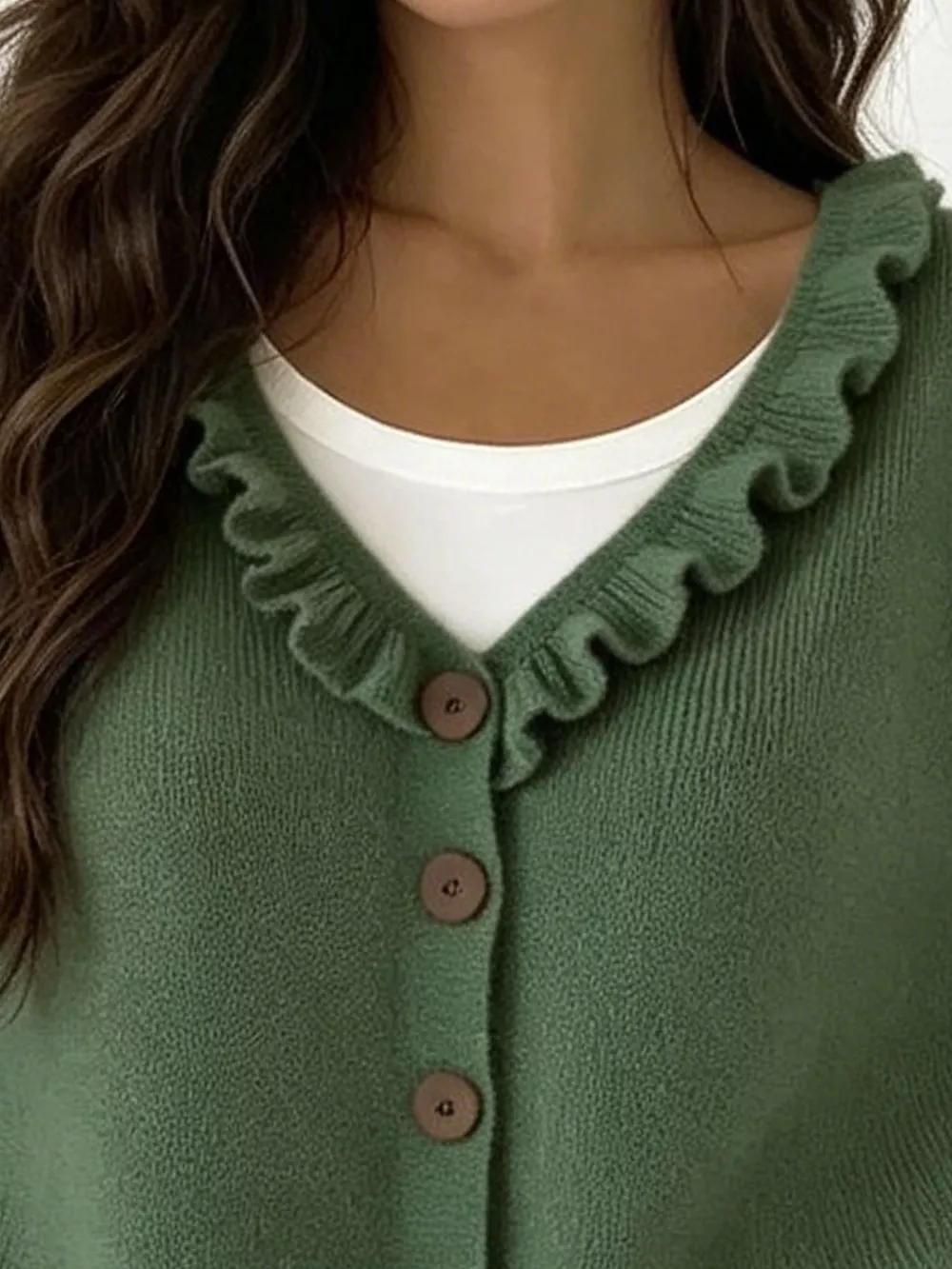 Ruffled Neckline Button-Up Cardigan, image 17