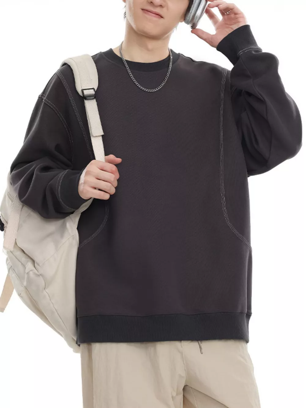 Men's Plus Size Round Neck Long Sleeve Sweatshirt, image 2