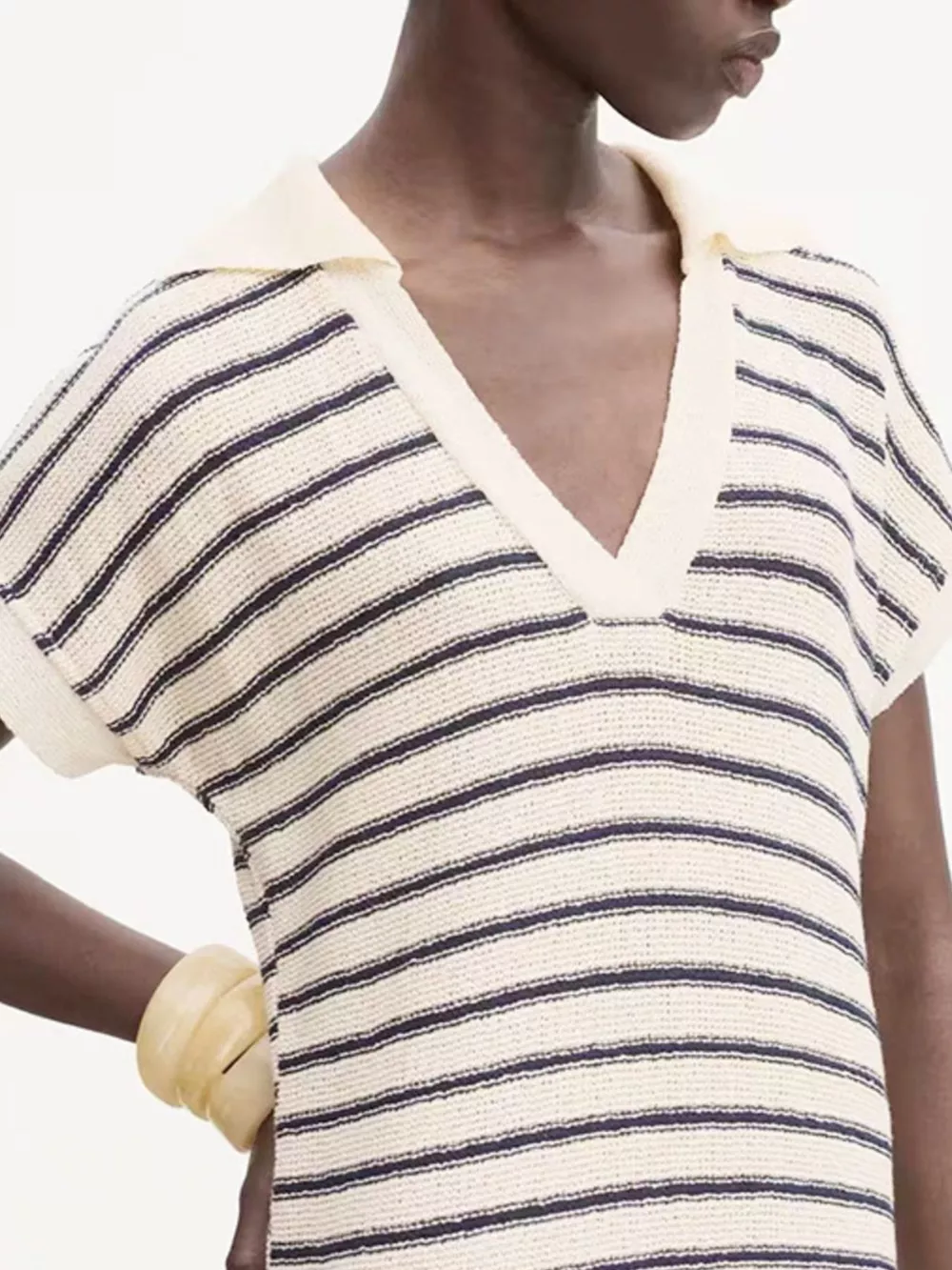 Striped Slit Short Sleeve Maxi Dress, image 2