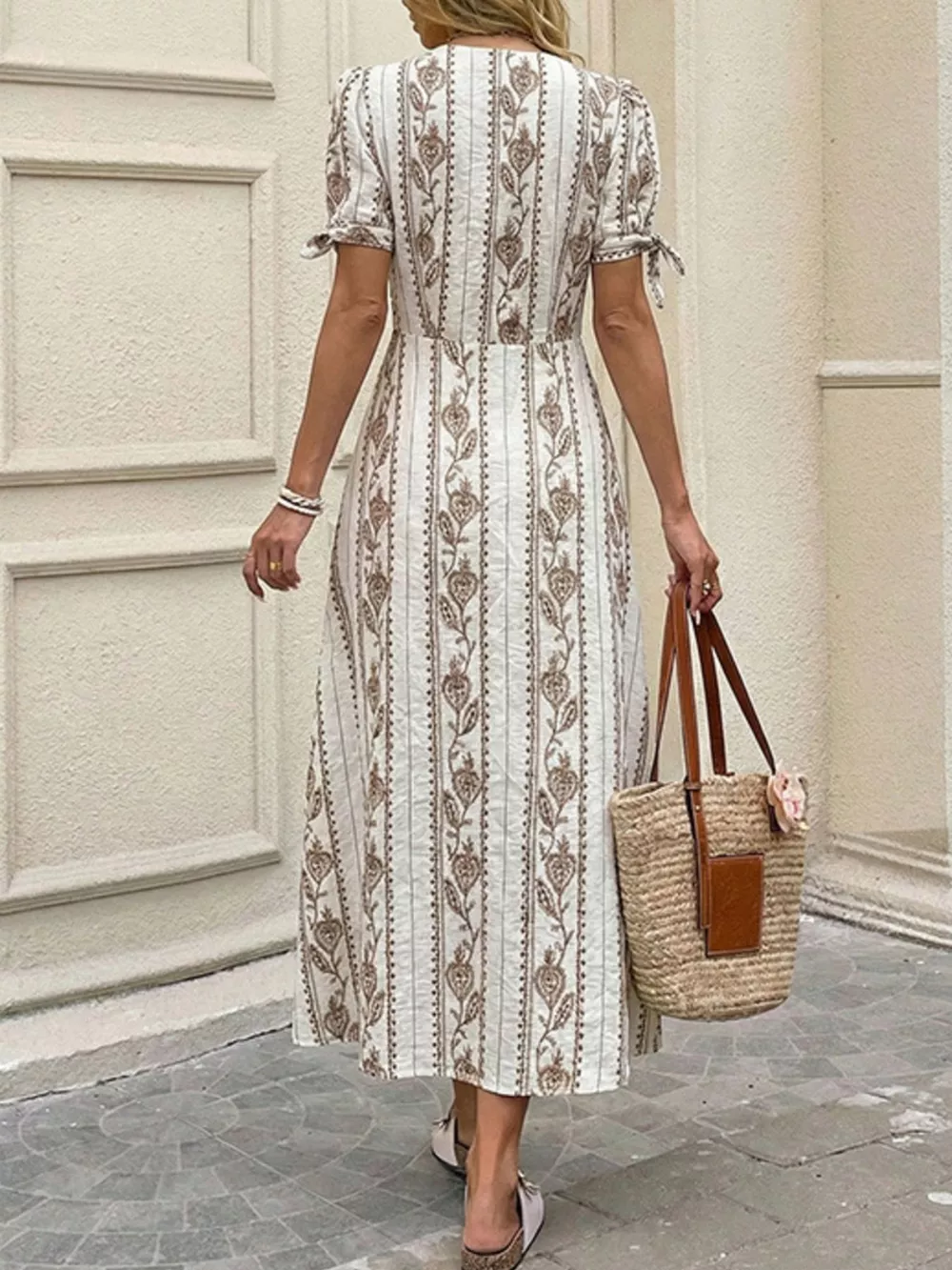 Printed Button-Down Midi Dress, image 4