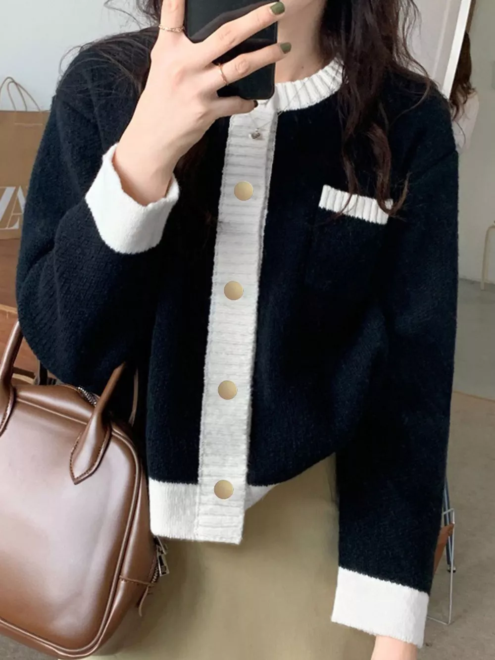 Contrast Trim Button Up Cardigan, image 4