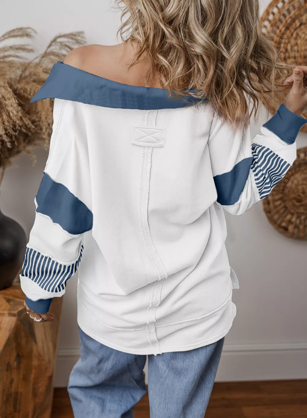 Color Block Striped Johnny Collar Sweatshirt, image 6