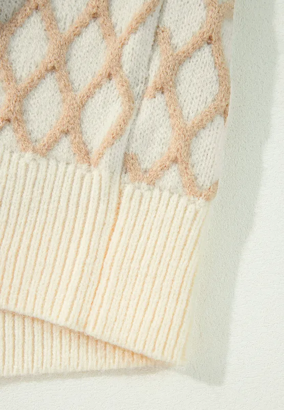 Diamond Pattern Mock Neck Long Sleeve Sweater, image 7