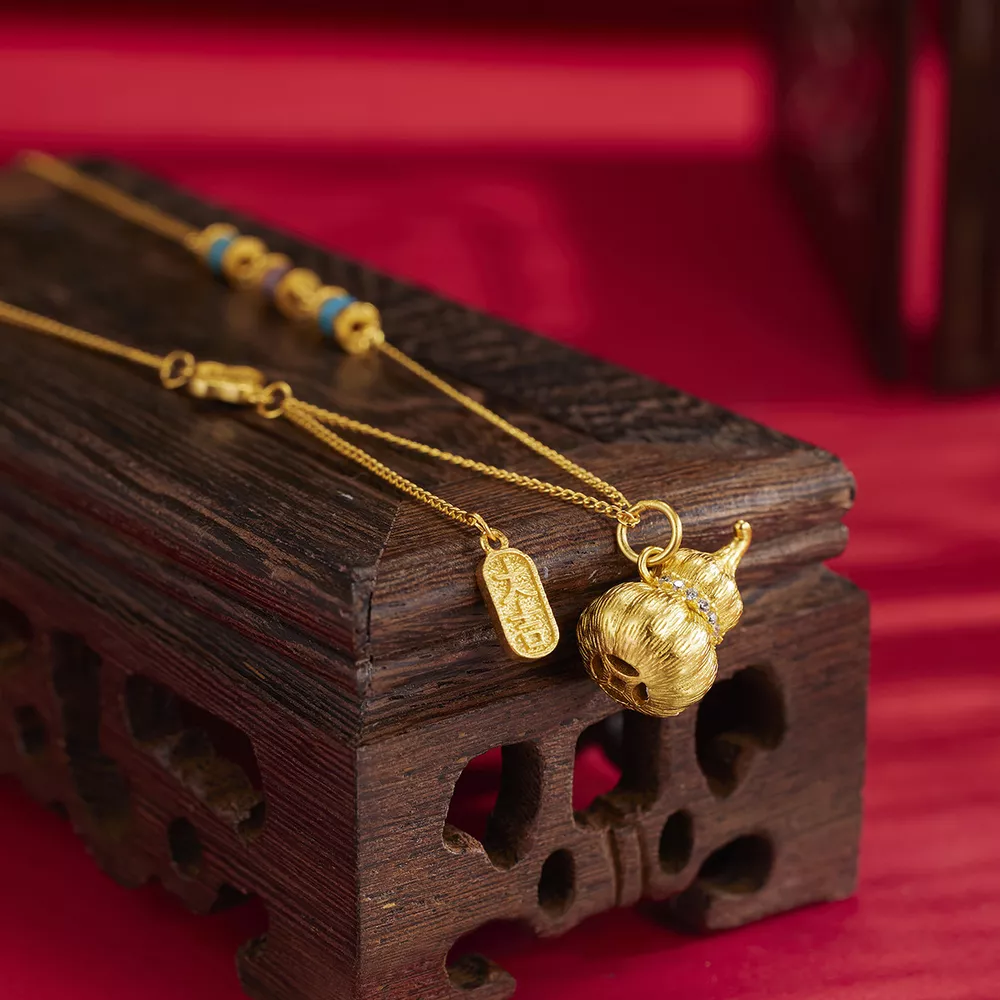 18K Gold-Plated Gourd Pendant Necklace, image 3