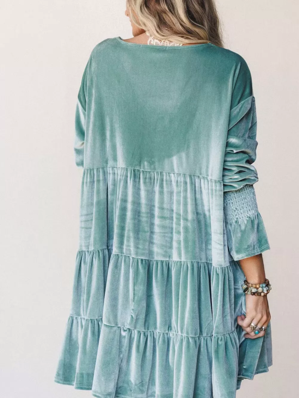 Velvet Tiered Mini Dress with Balloon Sleeves, image 11