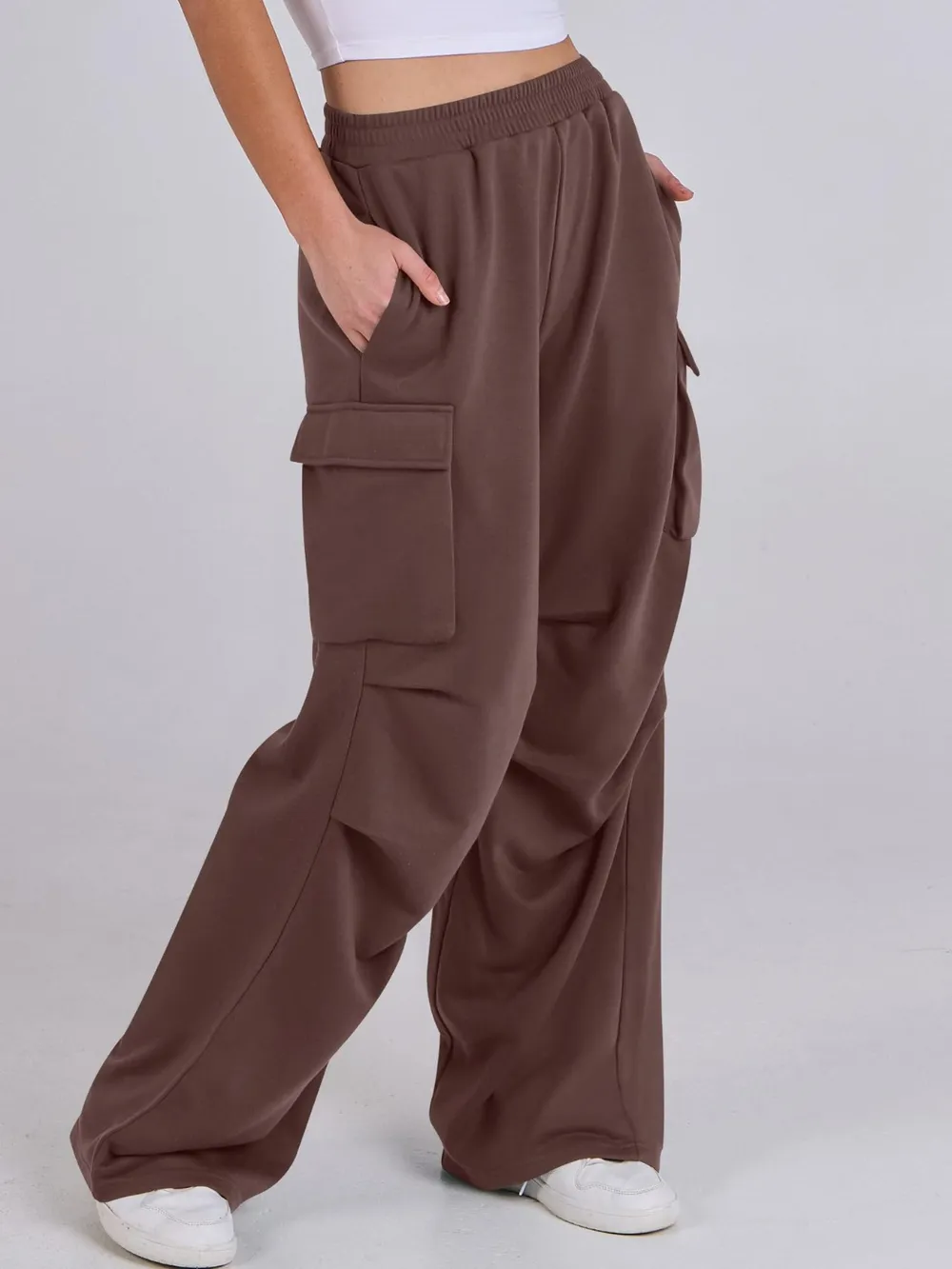 Elastic Waist Wide Leg Pants with Pockets, image 4