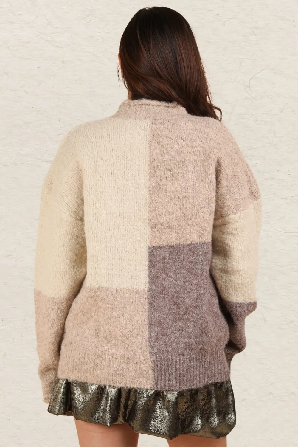 Color Block Mock Neck Drop Shoulder Sweater, image 2