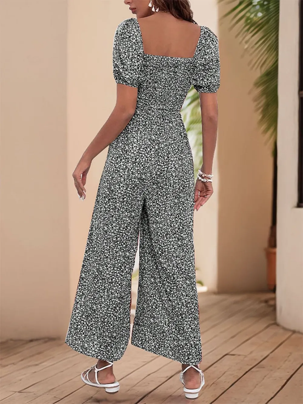 Printed Square Neck Puff Sleeve Jumpsuit, image 14