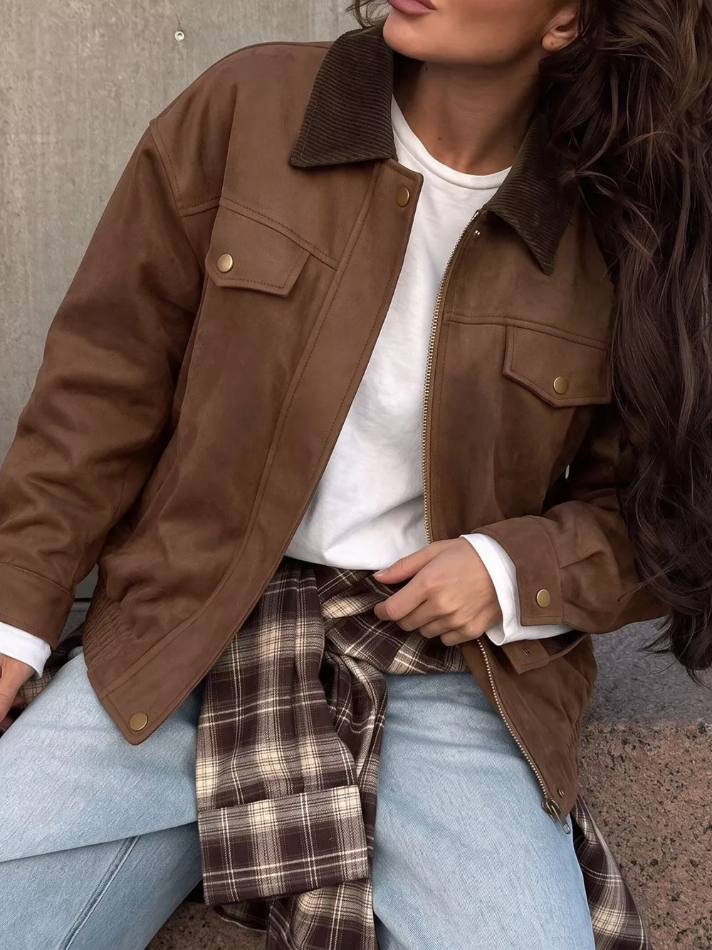 Corduroy Collar Zip-Up Jacket, image 2