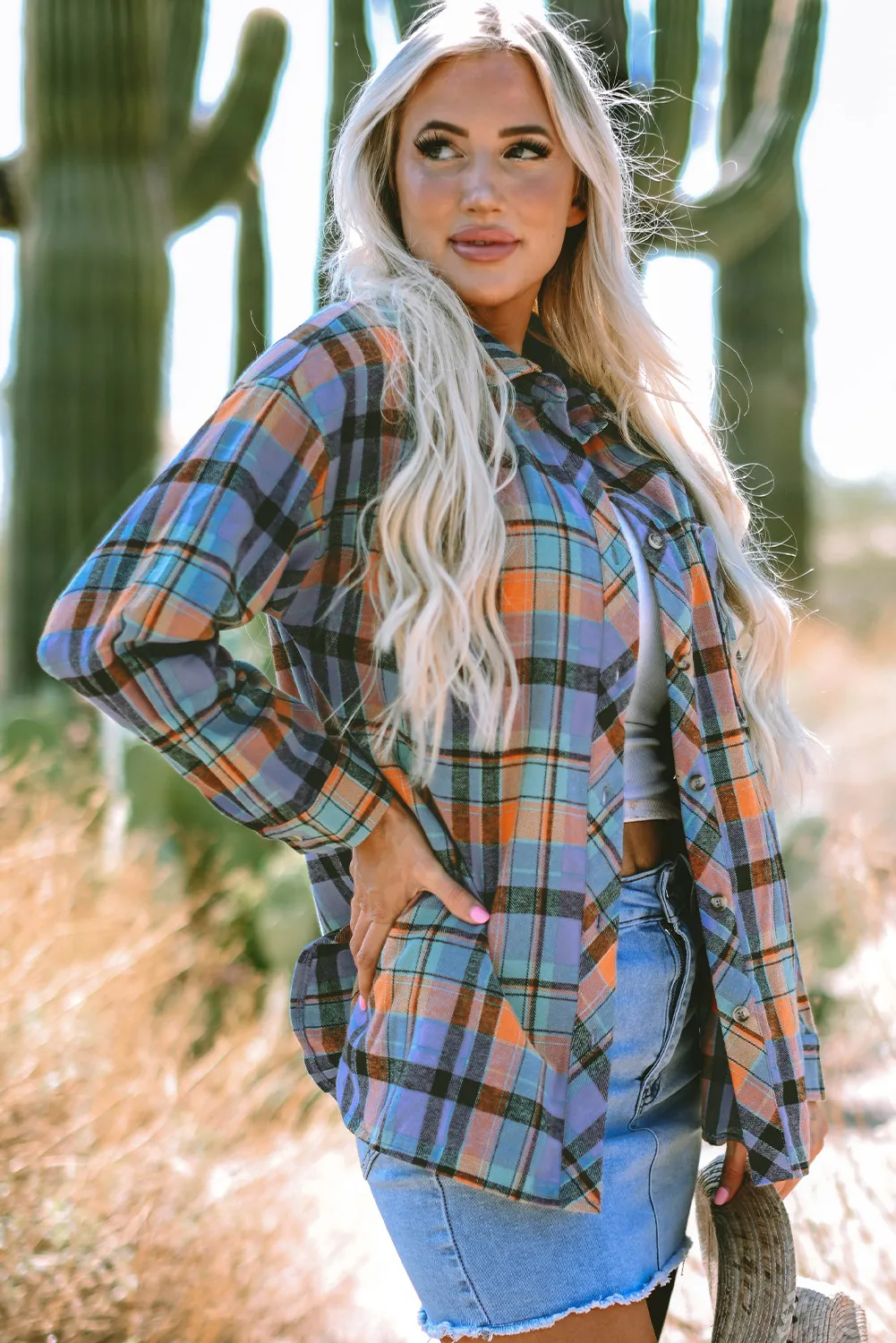 Plaid Collared Neck Long Sleeve Shirt, image 4