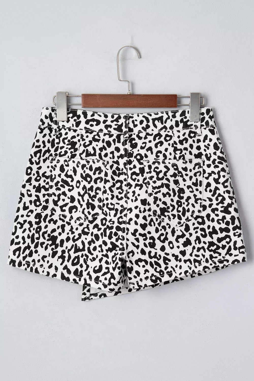 Leopard Print Button Overlap Denim Shorts, image 3
