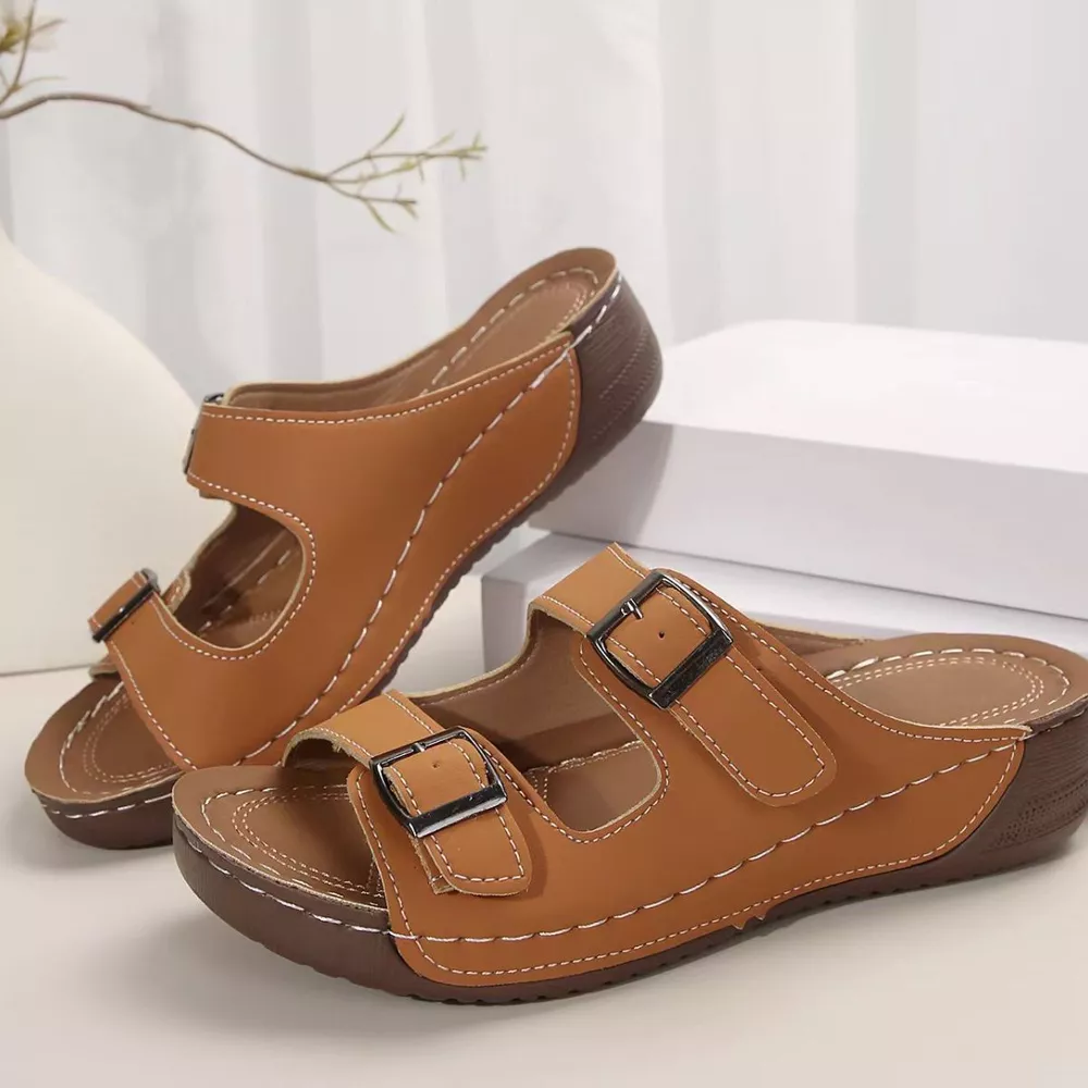 Double Buckle Wedge Sandals, image 10
