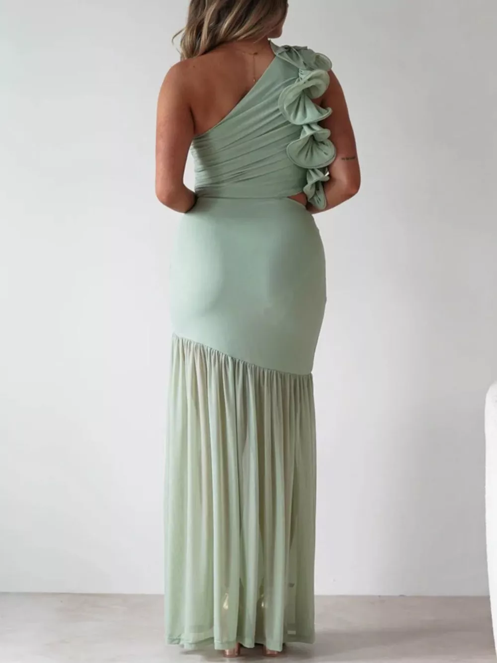 One-Shoulder Ruffle Trim Maxi Dress, image 10