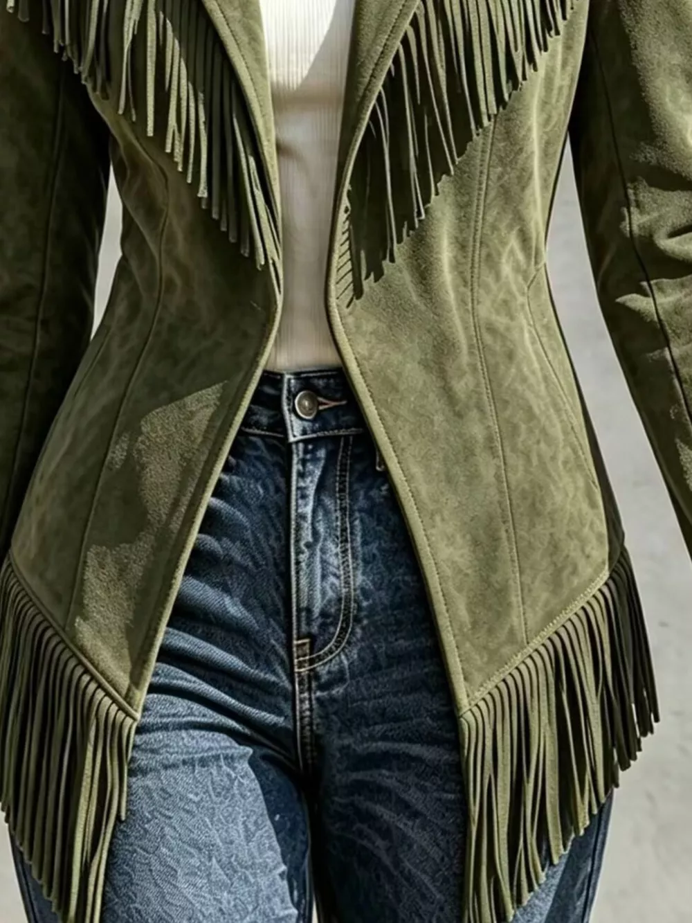 Western-Inspired Fringed Open Front Jacket, image 9