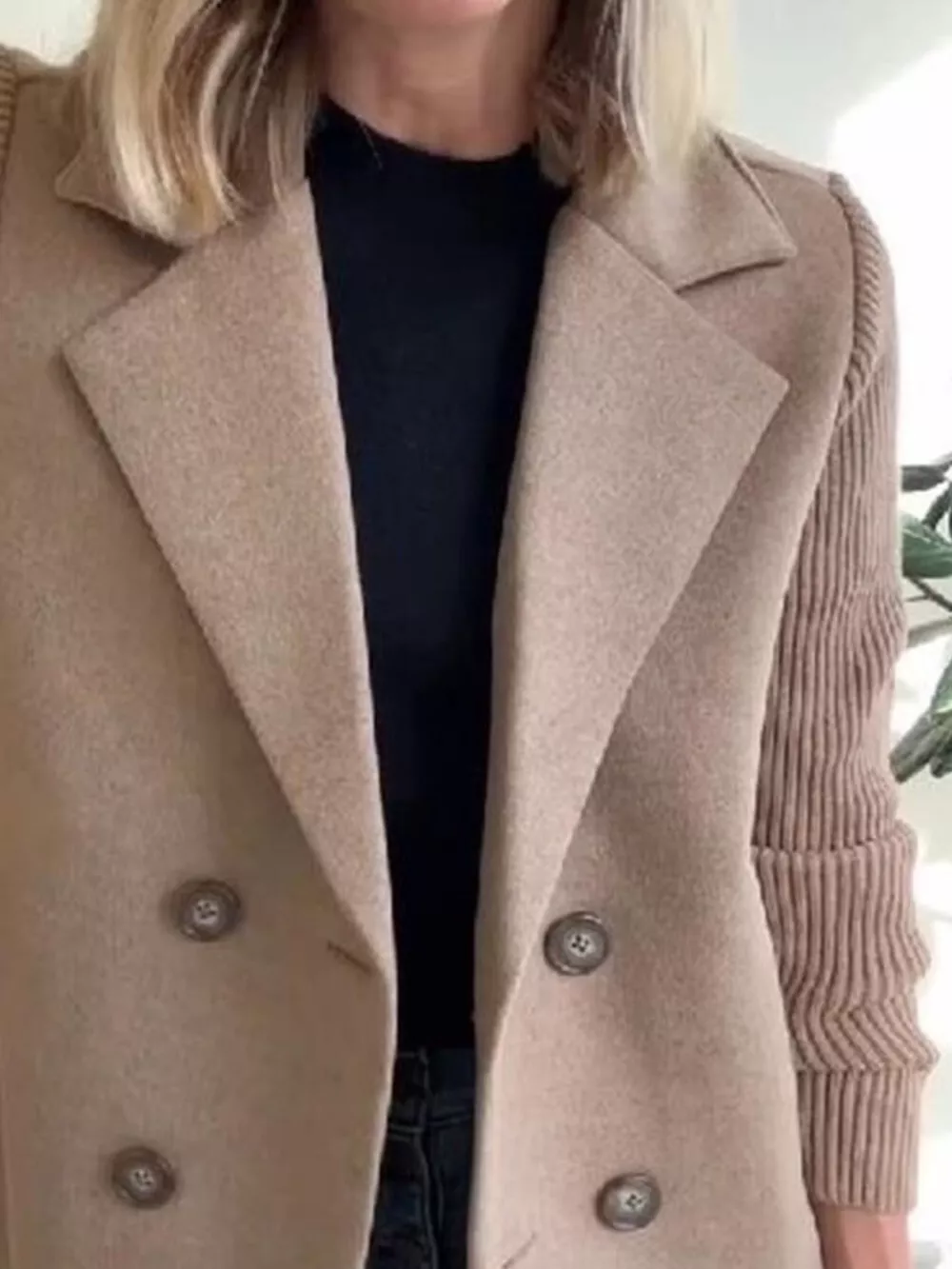 Full Size Knit Sleeve Double-Breasted Outerwear Plus Size, image 13