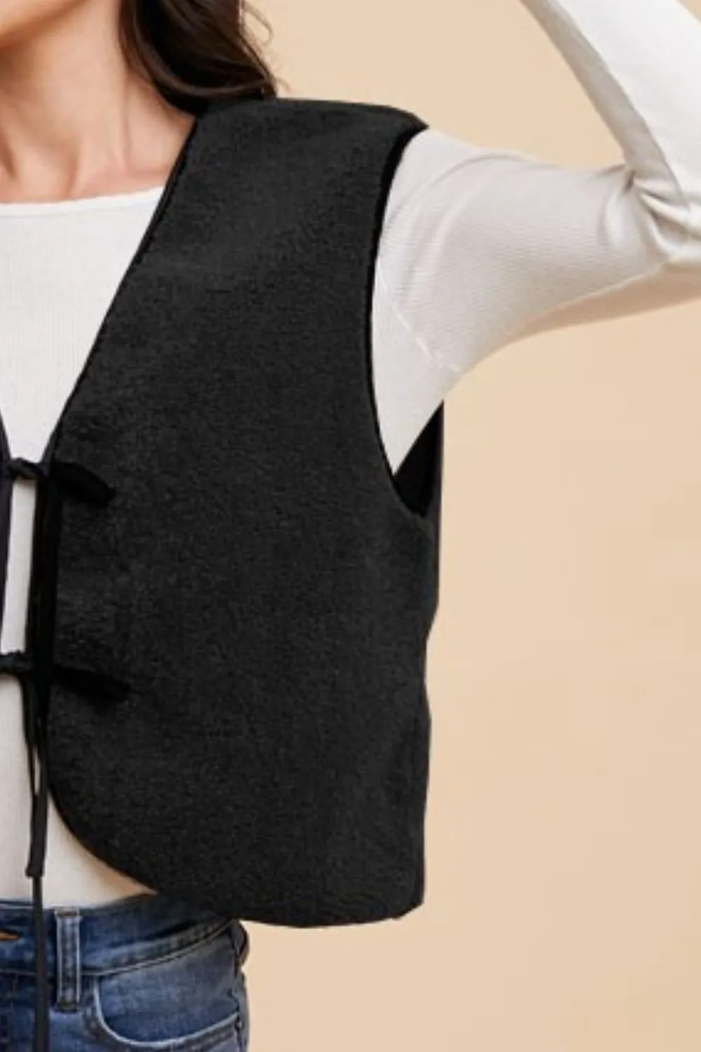 V-Neck Tie Detail Vest Coat, image 2