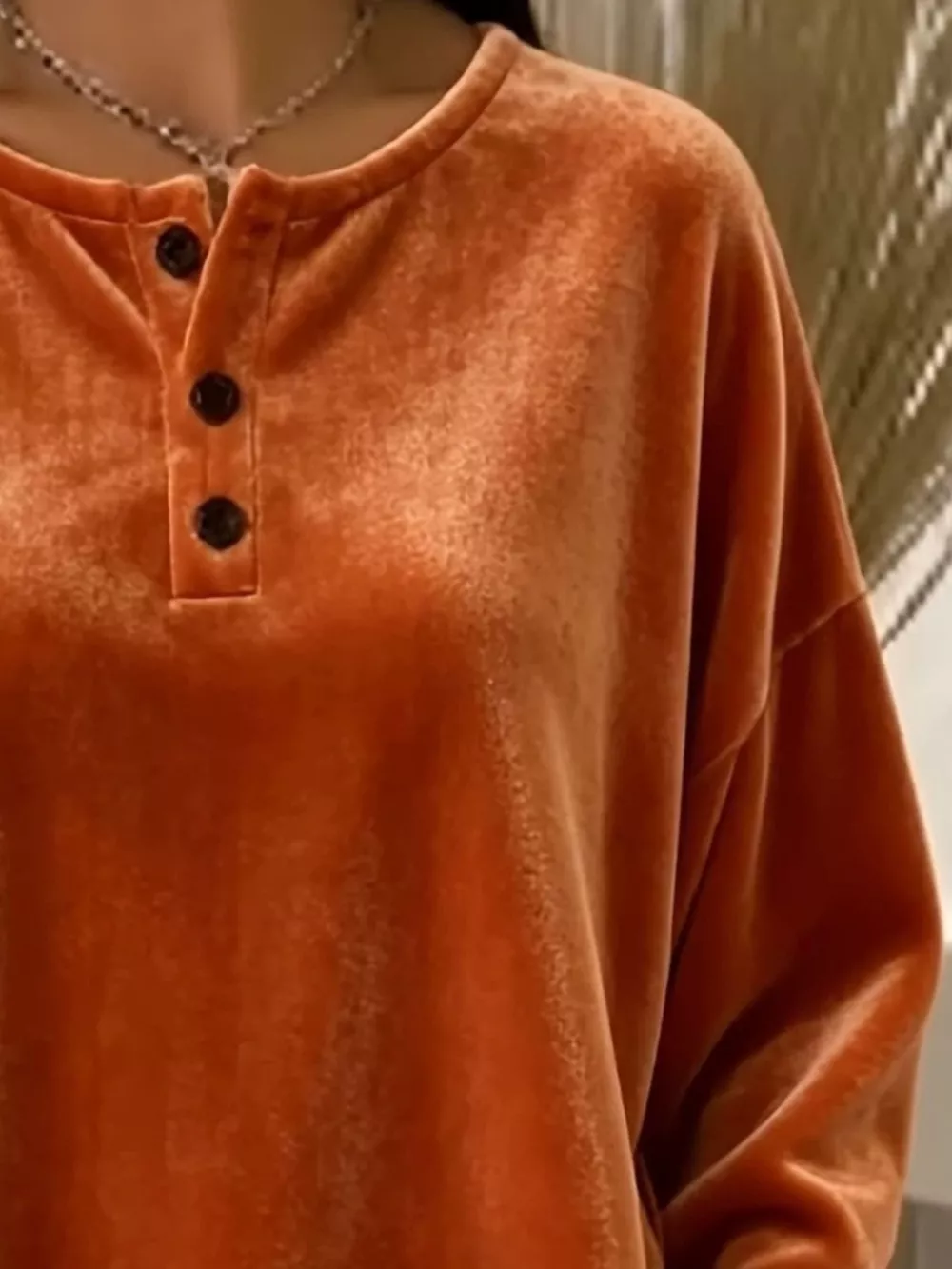 Velvet Henley Top with Button Detail, image 8