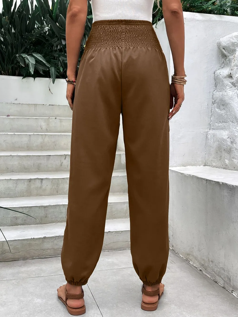 Smocked High Rise Joggers with Pockets, image 9