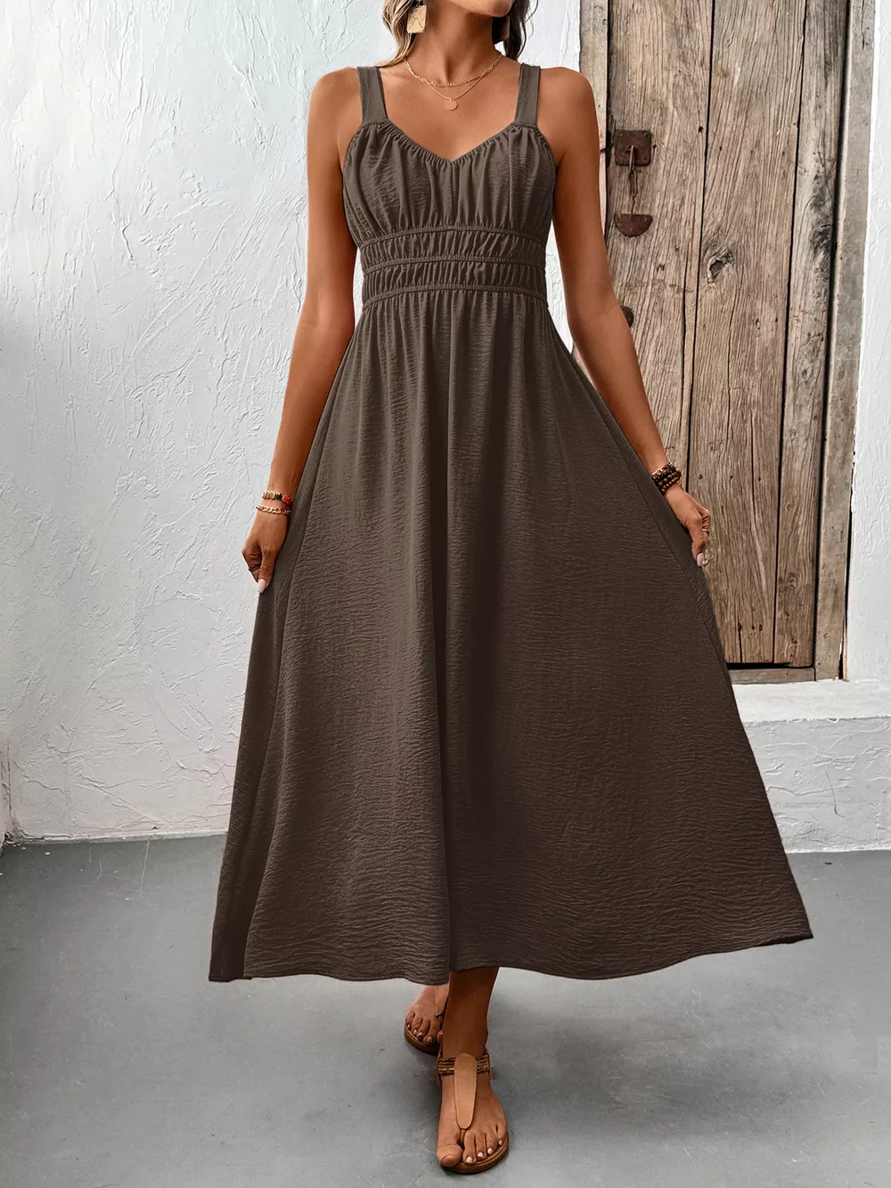 Sleeveless Smocked Casual Midi Dress, image 11