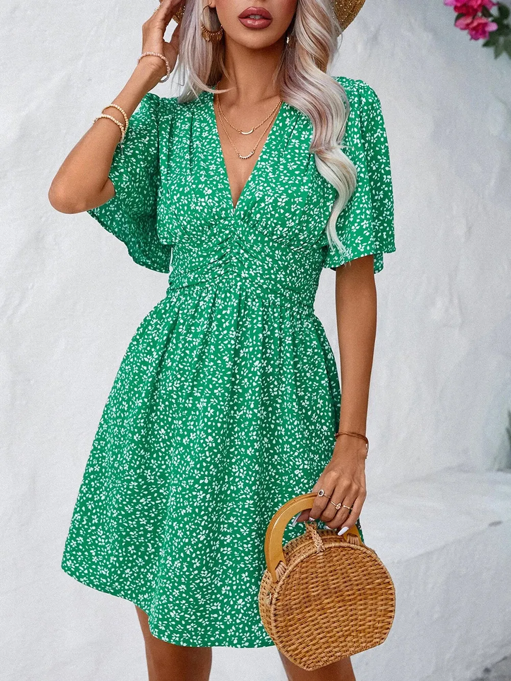 Printed V-Neck Half Sleeve Mini Dress, image 14