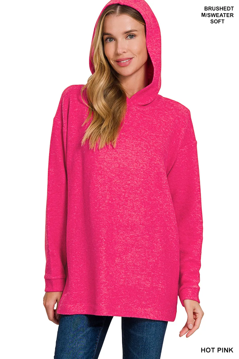 Hooded Brushed Melange Hacci Sweater, image 2