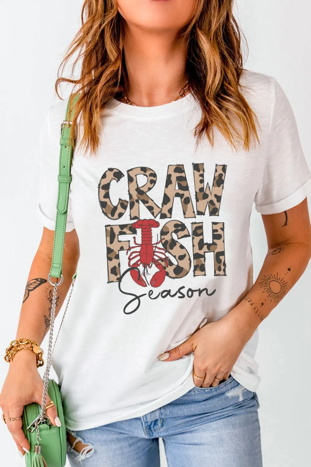 CRAWFISH SEASON Leopard Round Neck Short Sleeve T-Shirt, image 2