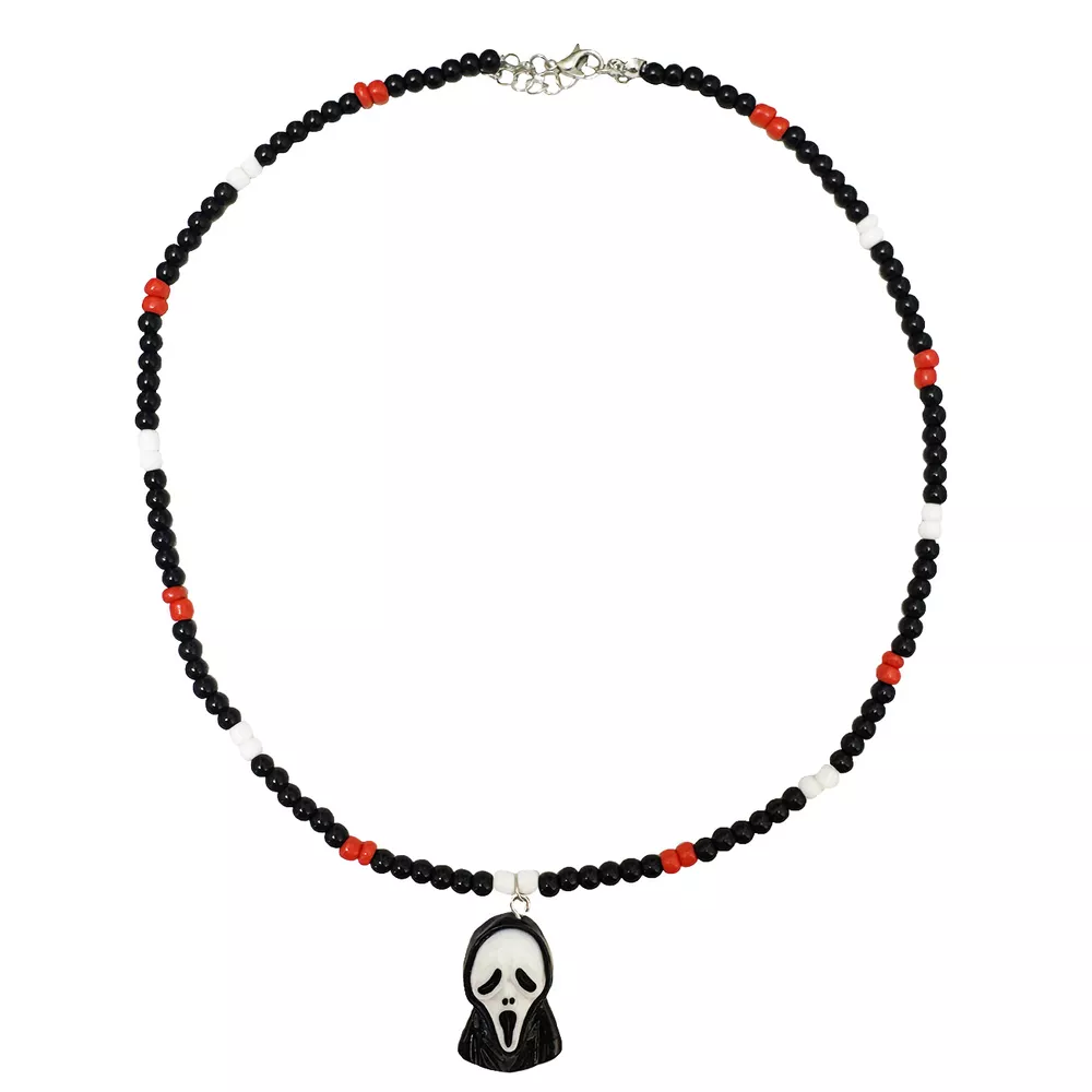 Gothic Horror Scream Mask Beaded Pendant Necklace, image 5