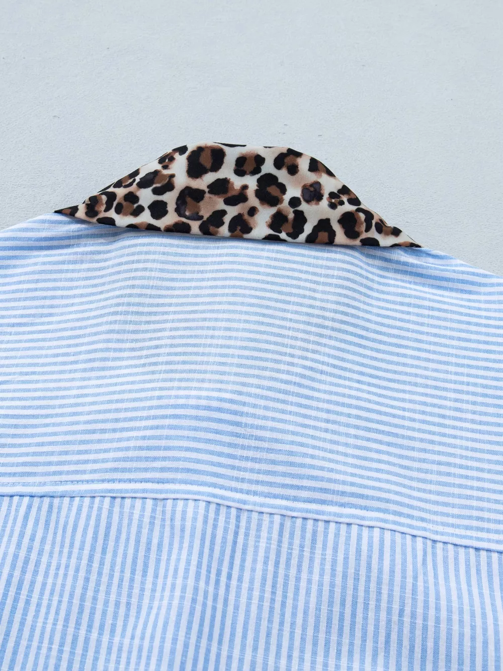 Stripe Leopard Contrast Collar Short Sleeve Shirt, image 8
