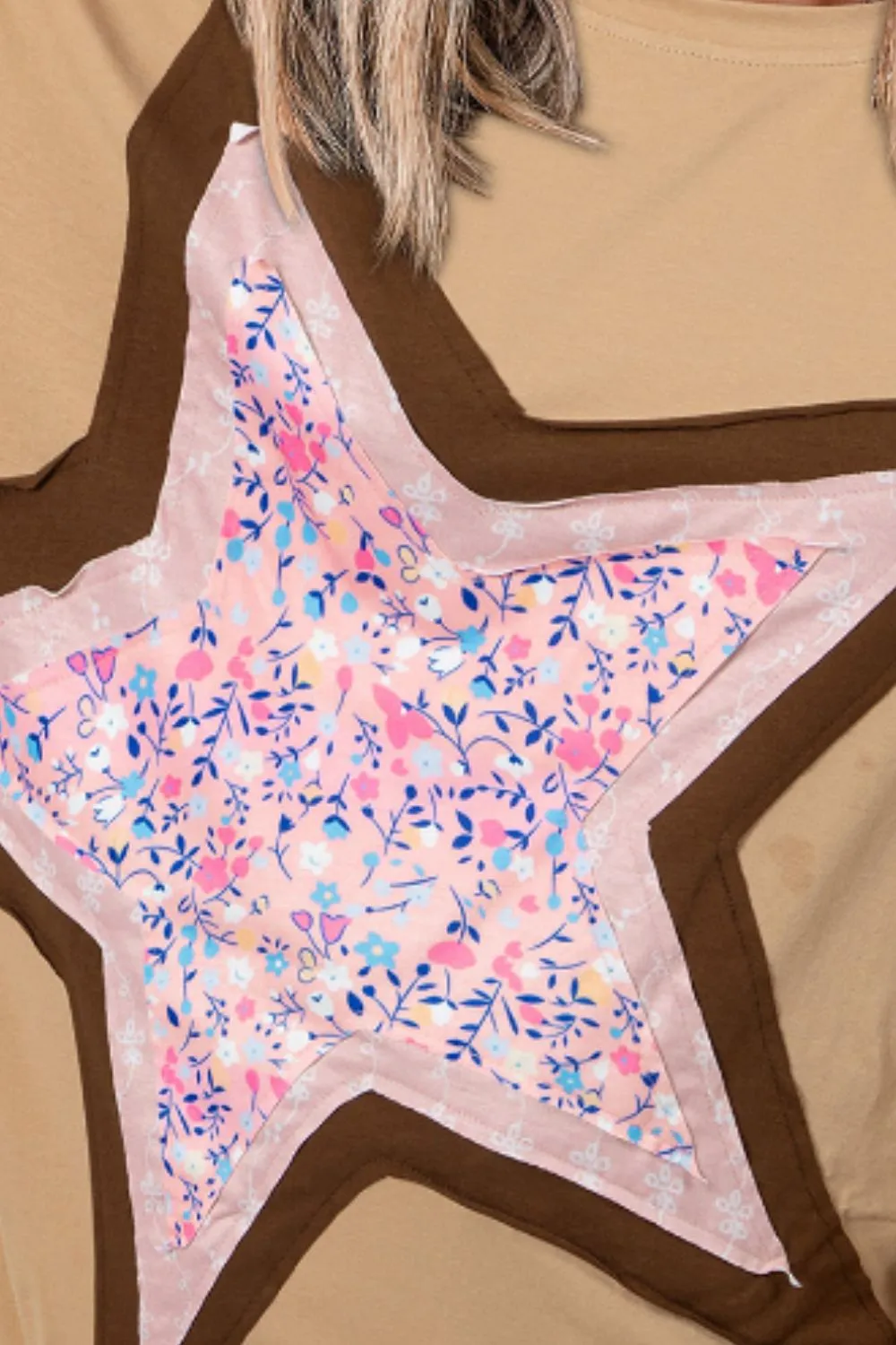 Star Applique Patch Round Neck T-Shirt, image 2