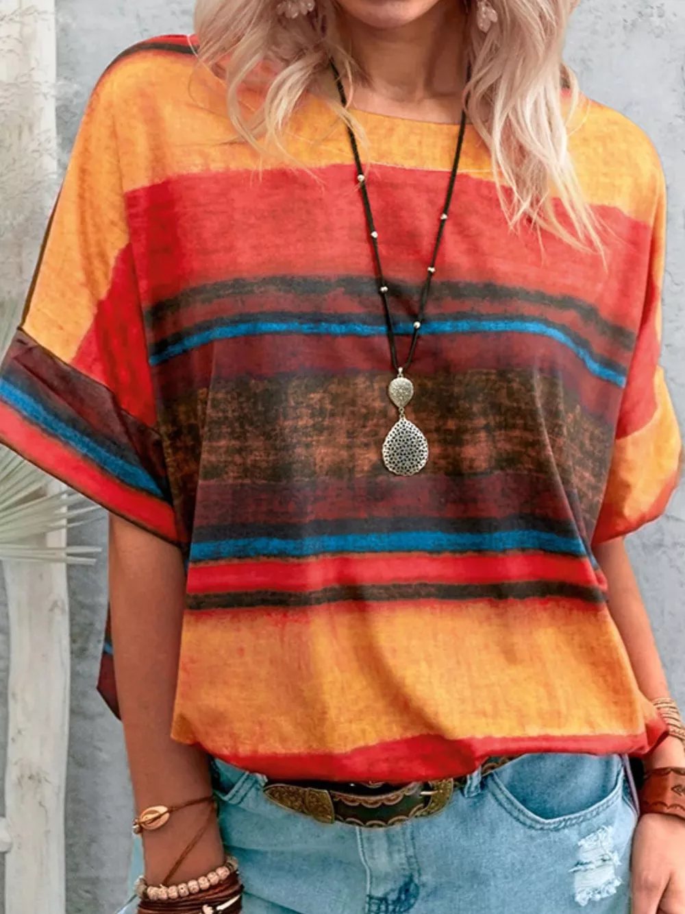 Contrast Round Neck Casual T-Shirt, image 17