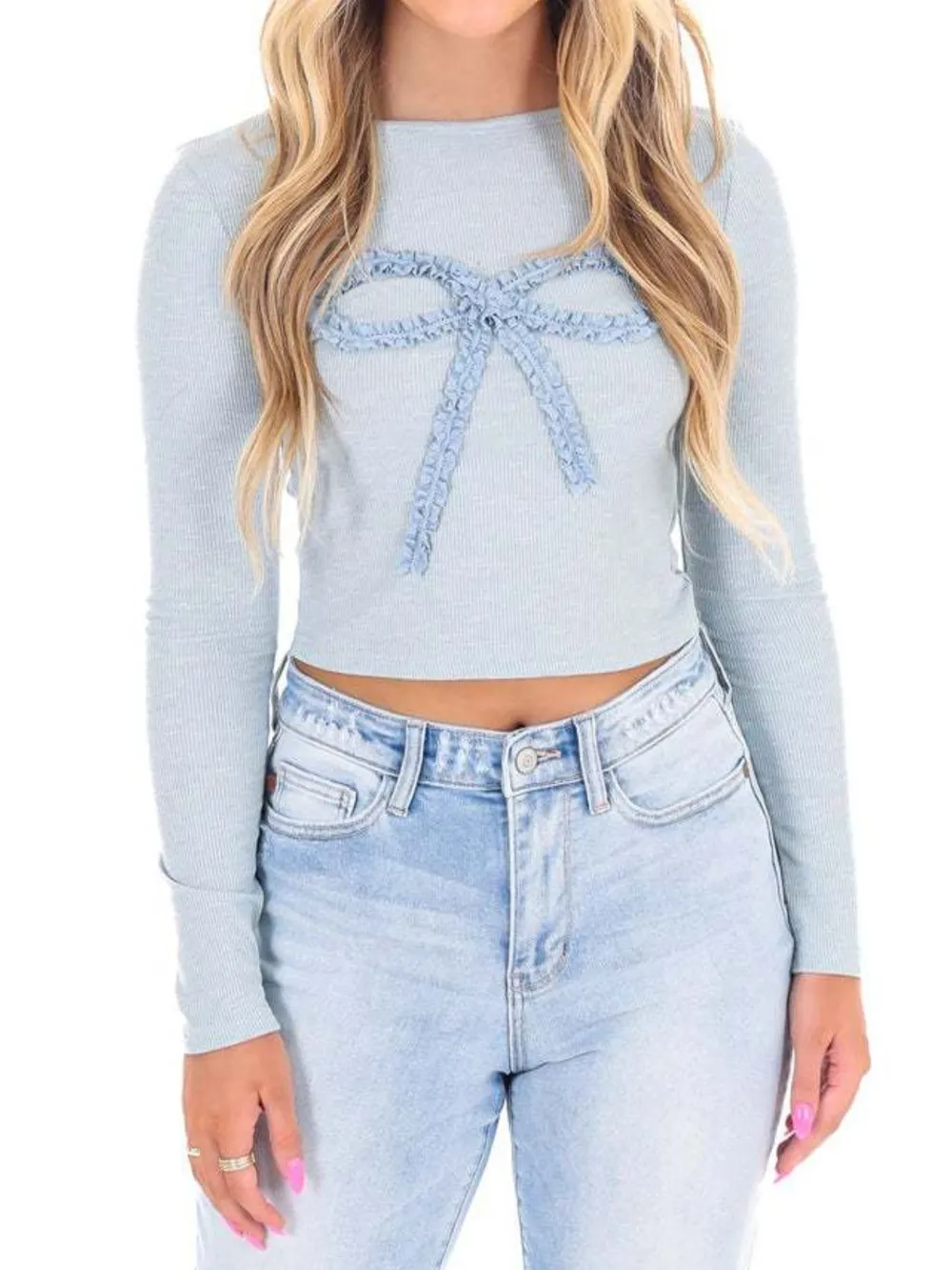 Bow Long Sleeve Fitted T-Shirt, image 8