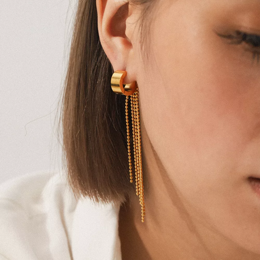 18K Gold-Plated Tassel Chain Earrings, image 6