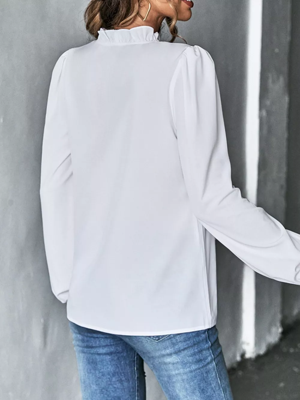 Ruffled Trim V-Neck Blouse, image 12