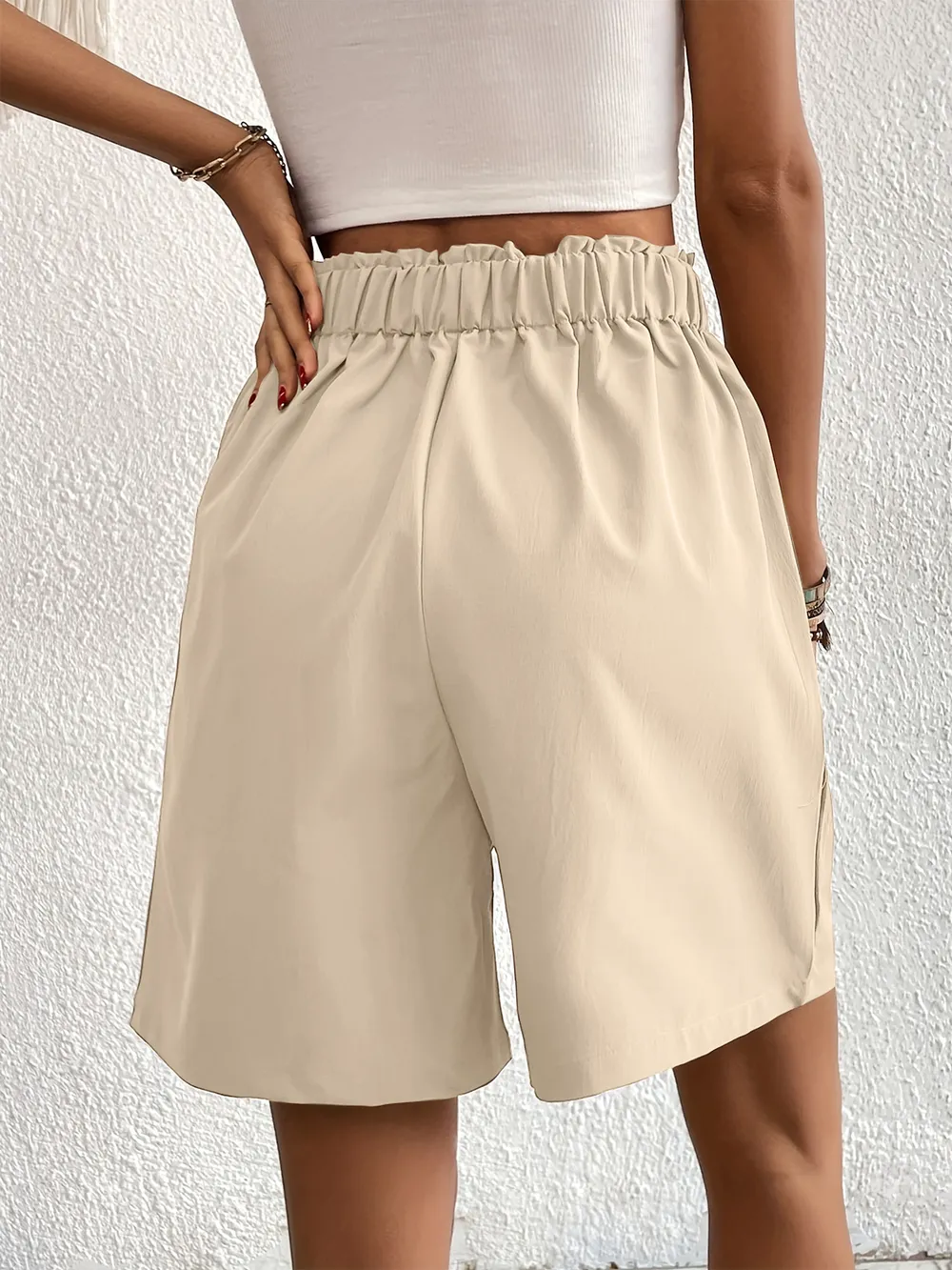 Pocketed Half Elastic Waist Shorts, image 12