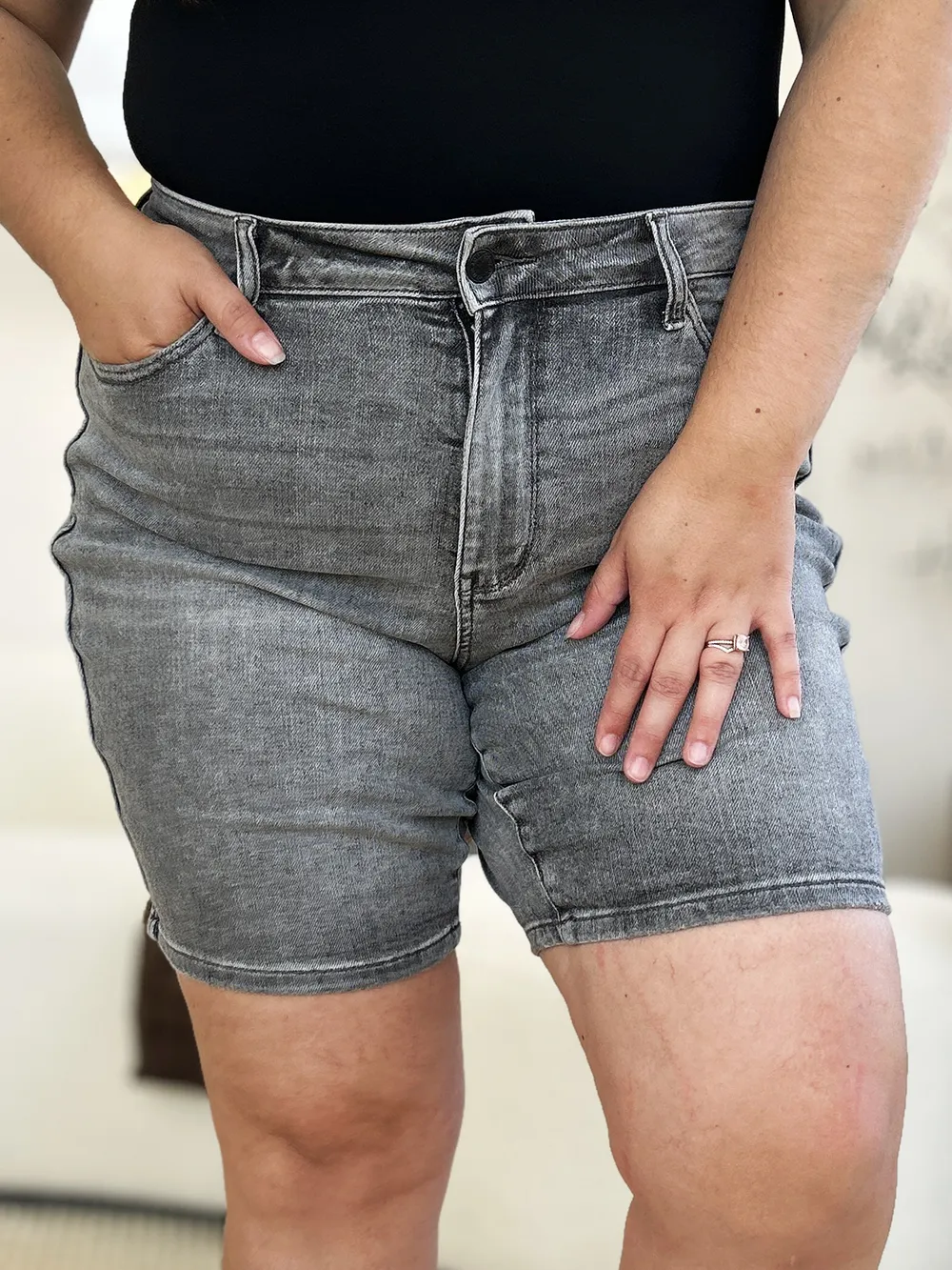 Full Size High Waist Washed Denim Shorts, image 5