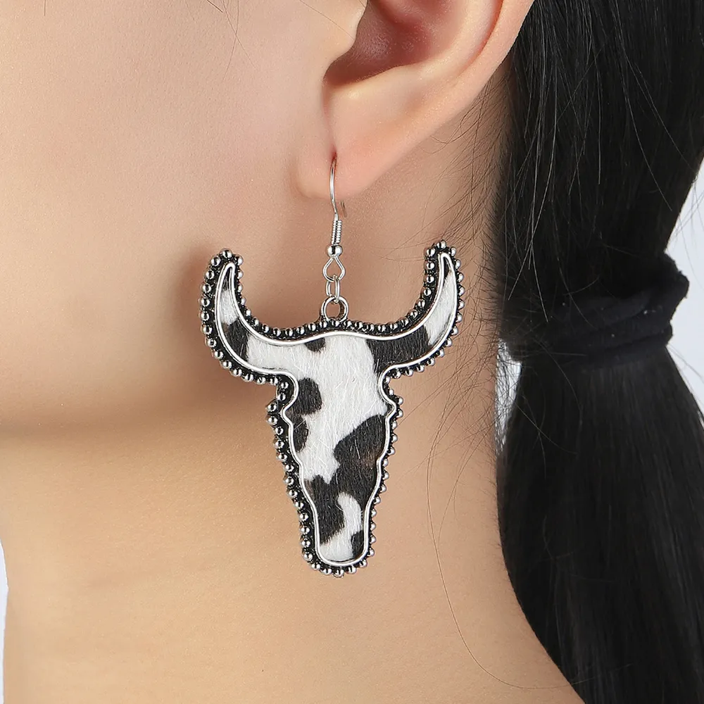 Alloy Animal Print Cow Head Earrings, image 12
