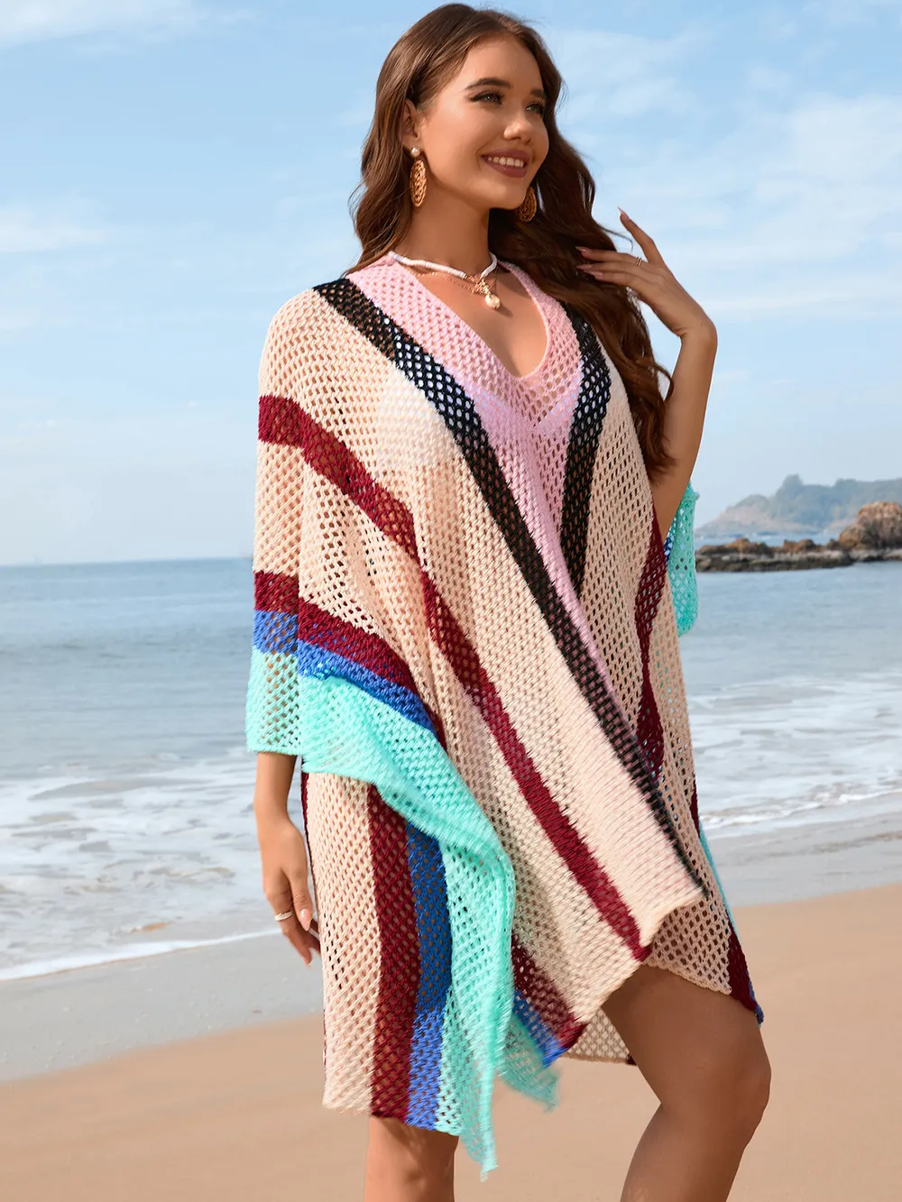 Openwork Color Block Plunge Cover-Up, image 8